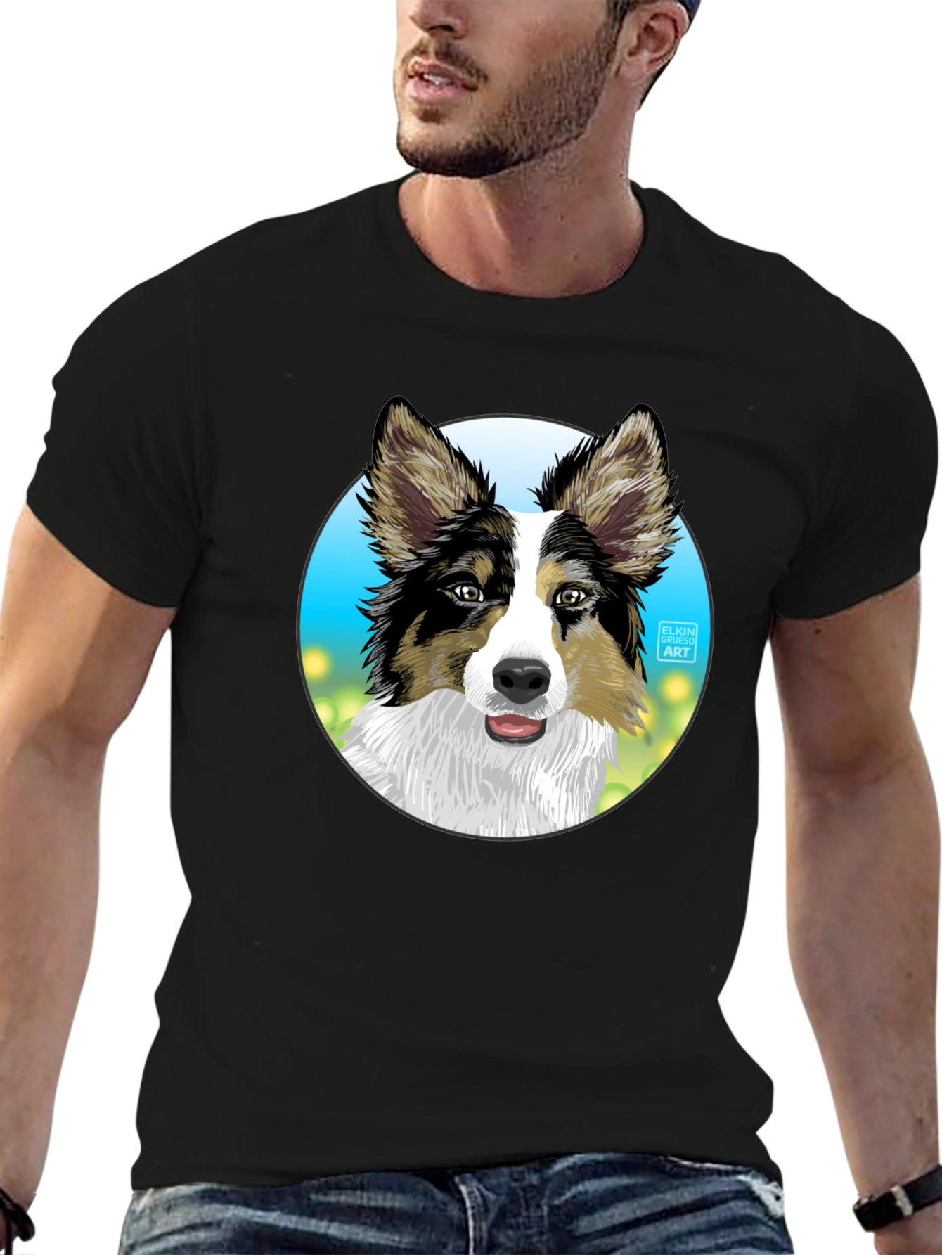 Dog Art T-Shirt - Cute Collie Graphic Tee