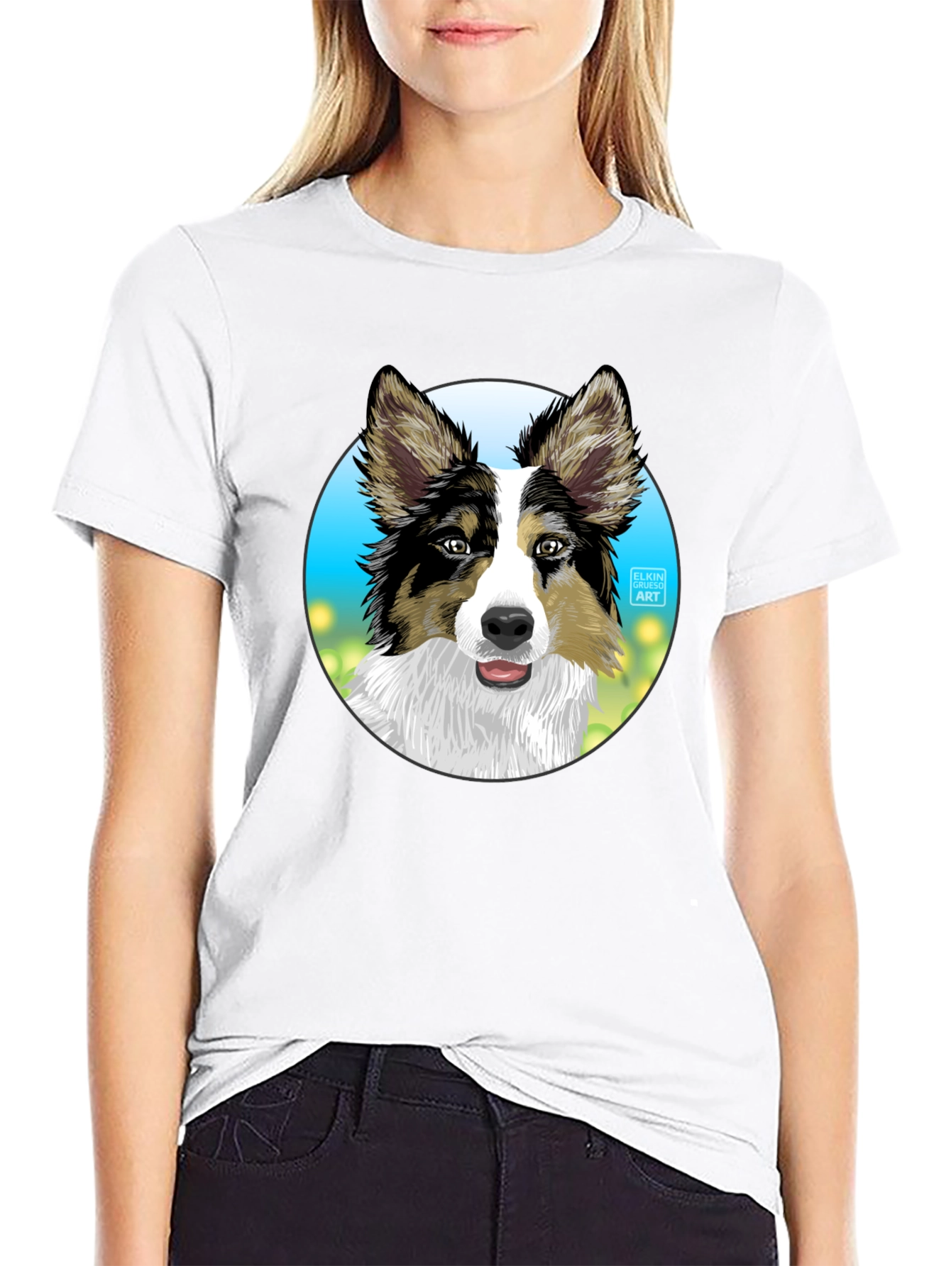 Dog Art T-Shirt - Cute Collie Graphic Tee