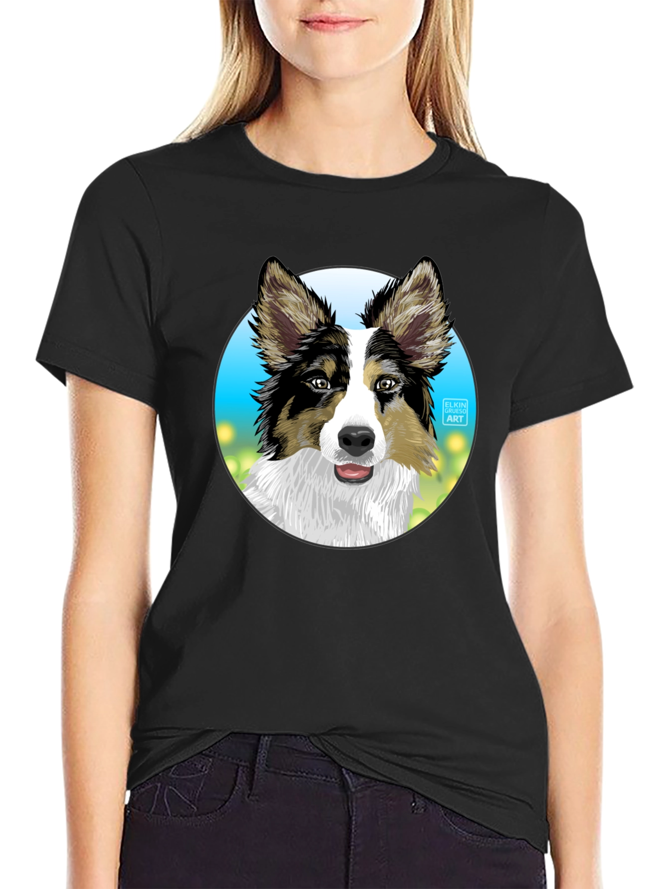 Dog Art T-Shirt - Cute Collie Graphic Tee