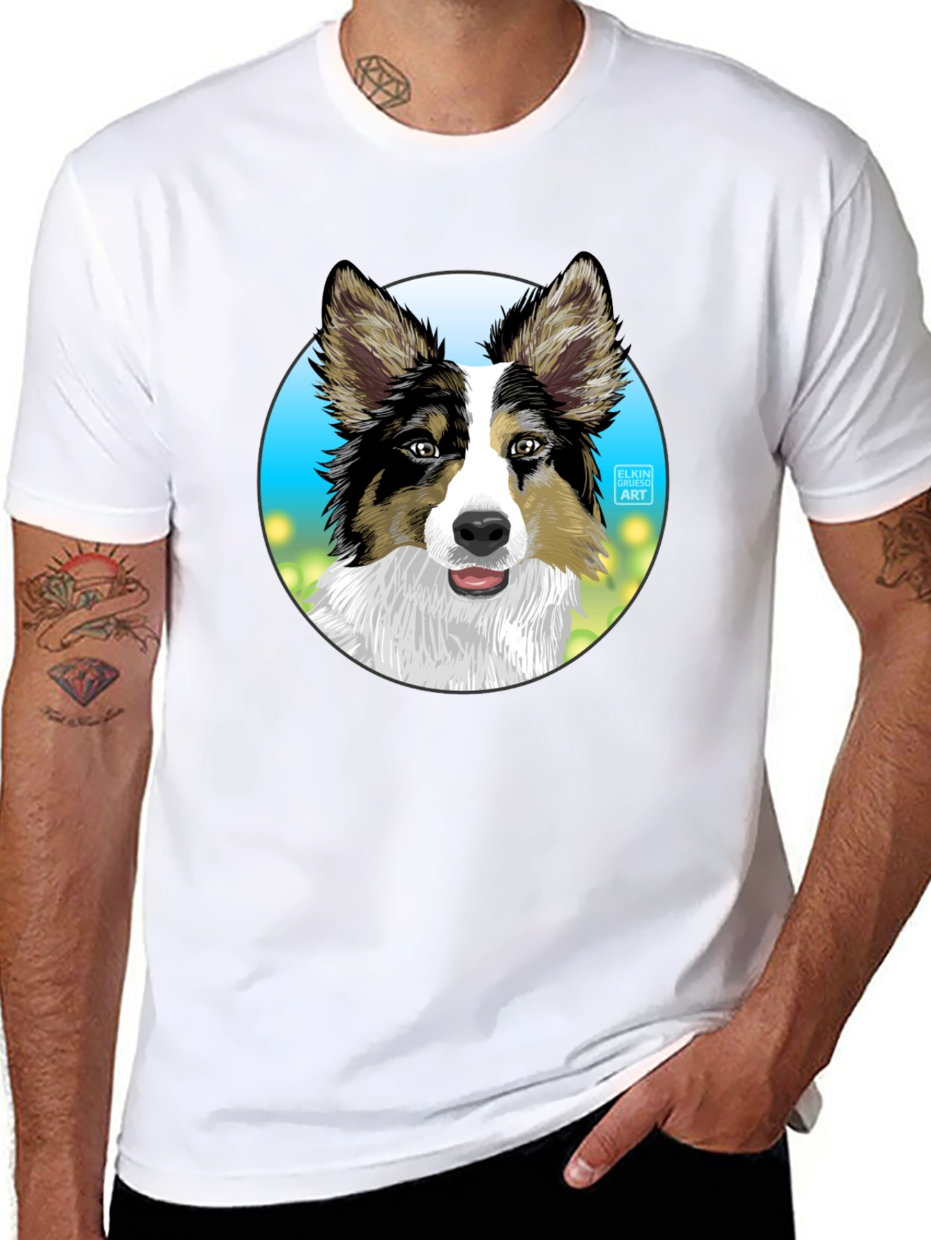 Dog Art T-Shirt - Cute Collie Graphic Tee