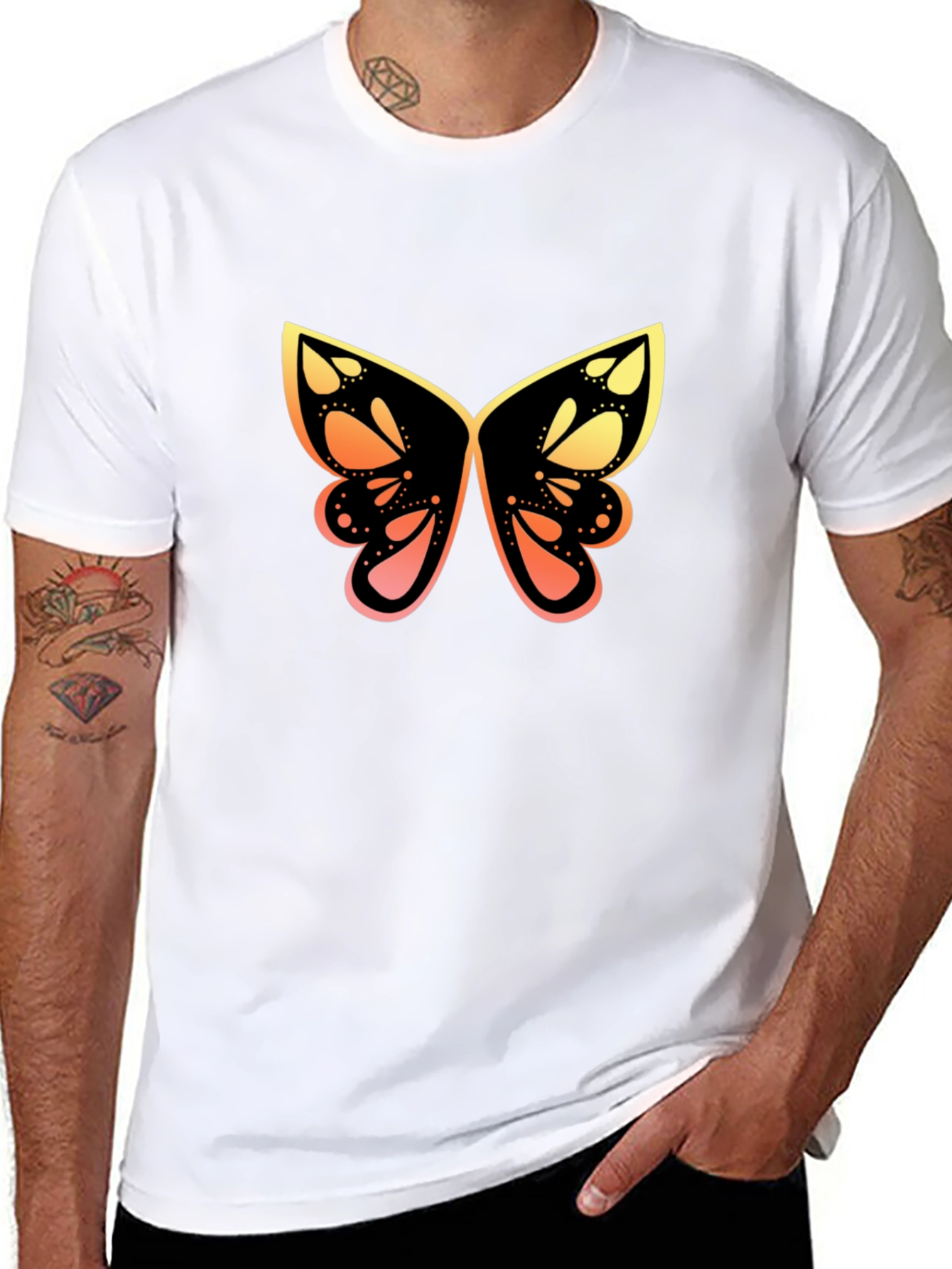 Butterfly Gradient Graphic Tee - Stylish Black T-Shirt