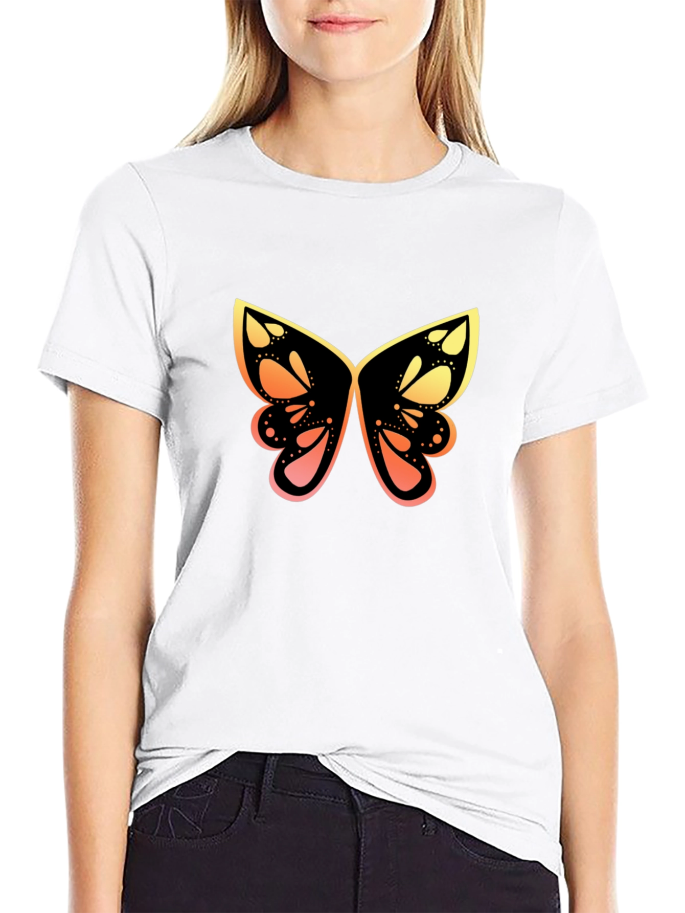 Butterfly Gradient Graphic Tee - Stylish Black T-Shirt
