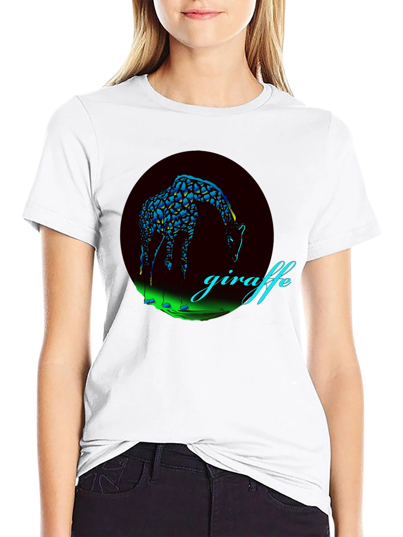 Giraffe Graphic Print Black T-Shirt