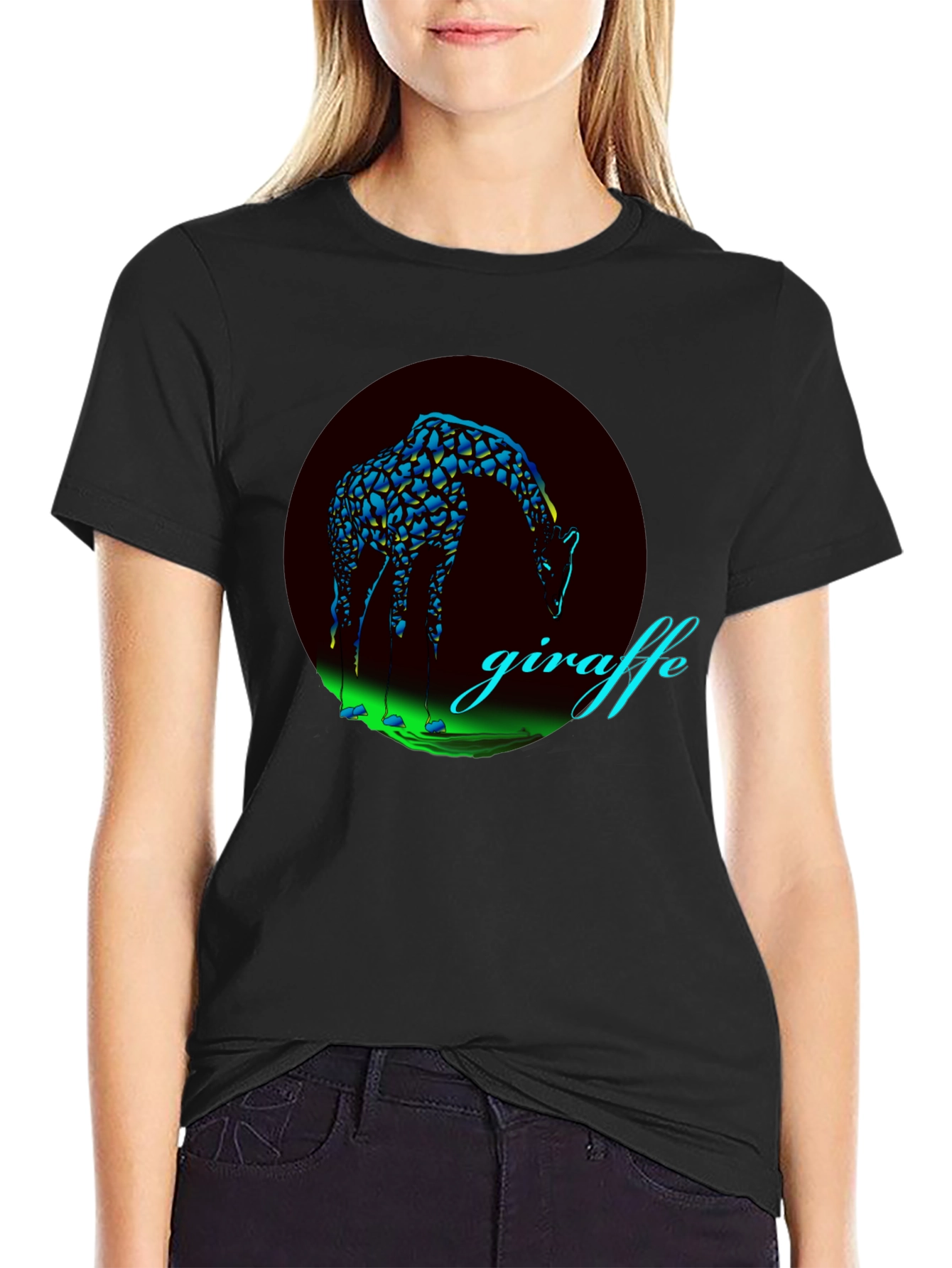 Giraffe Graphic Print Black T-Shirt