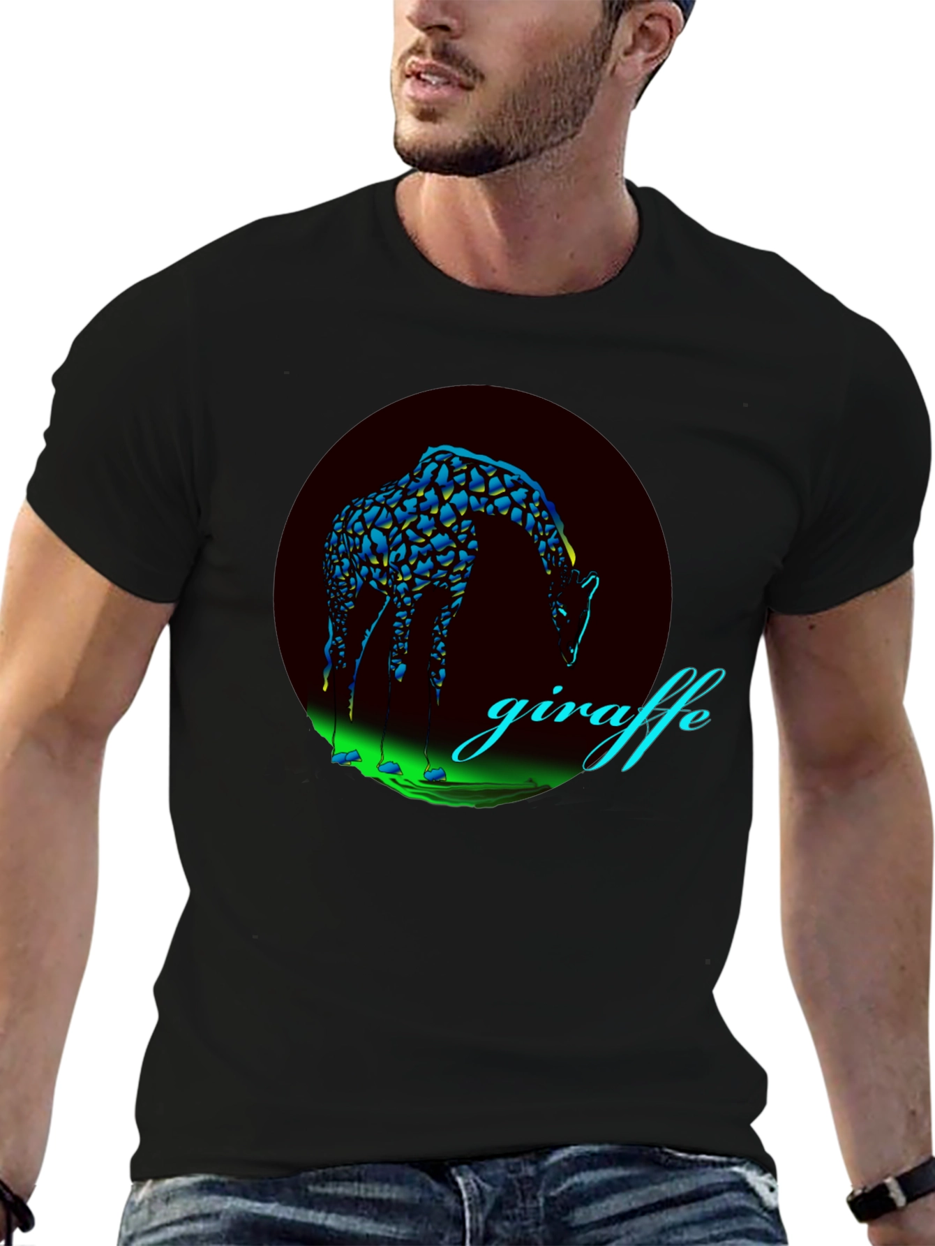 Giraffe Graphic Print Black T-Shirt