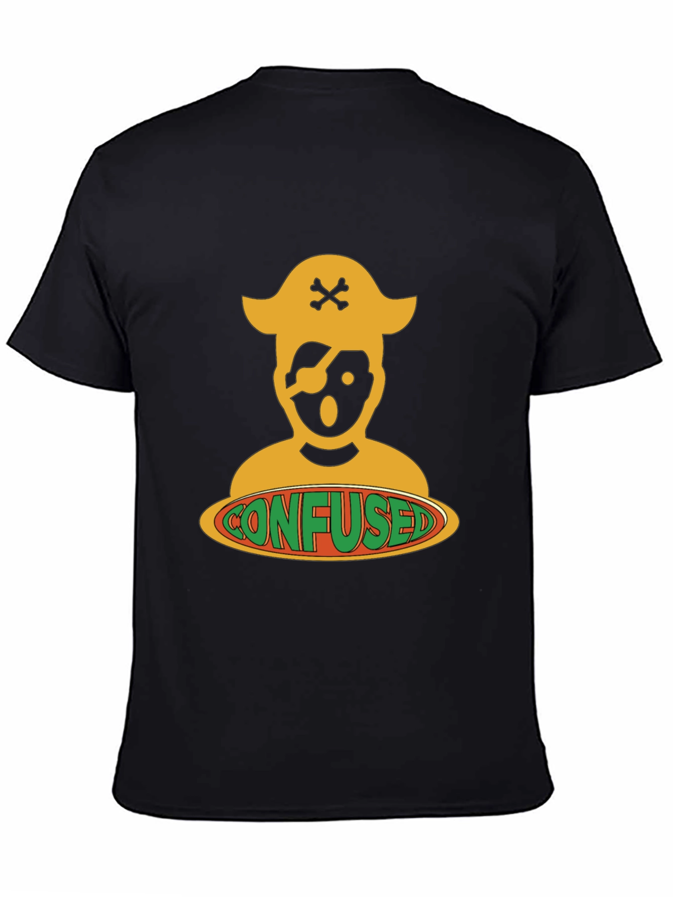 Confused Pirate Graphic Tee - Black Cotton Blend