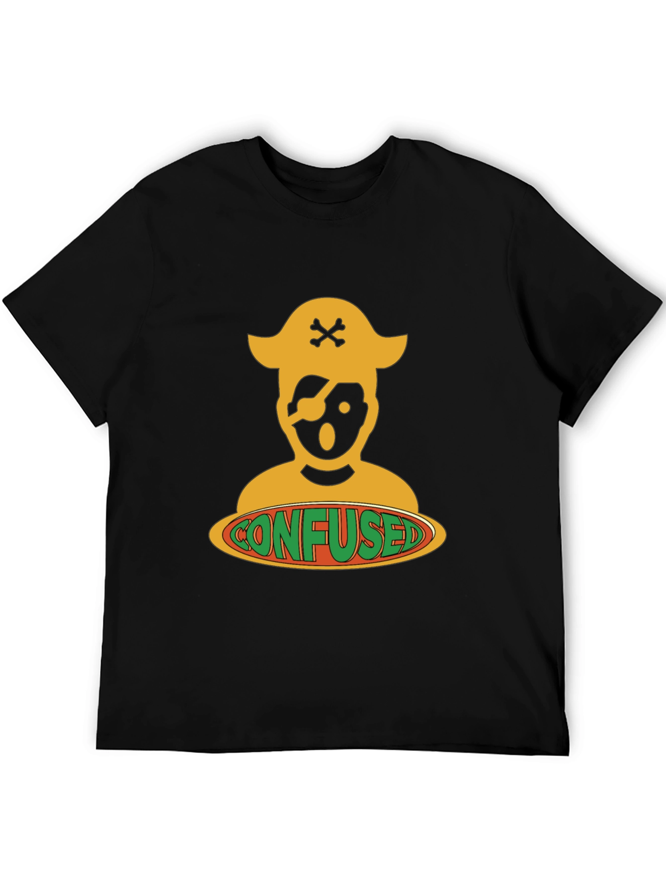 Confused Pirate Graphic Tee - Black Cotton Blend