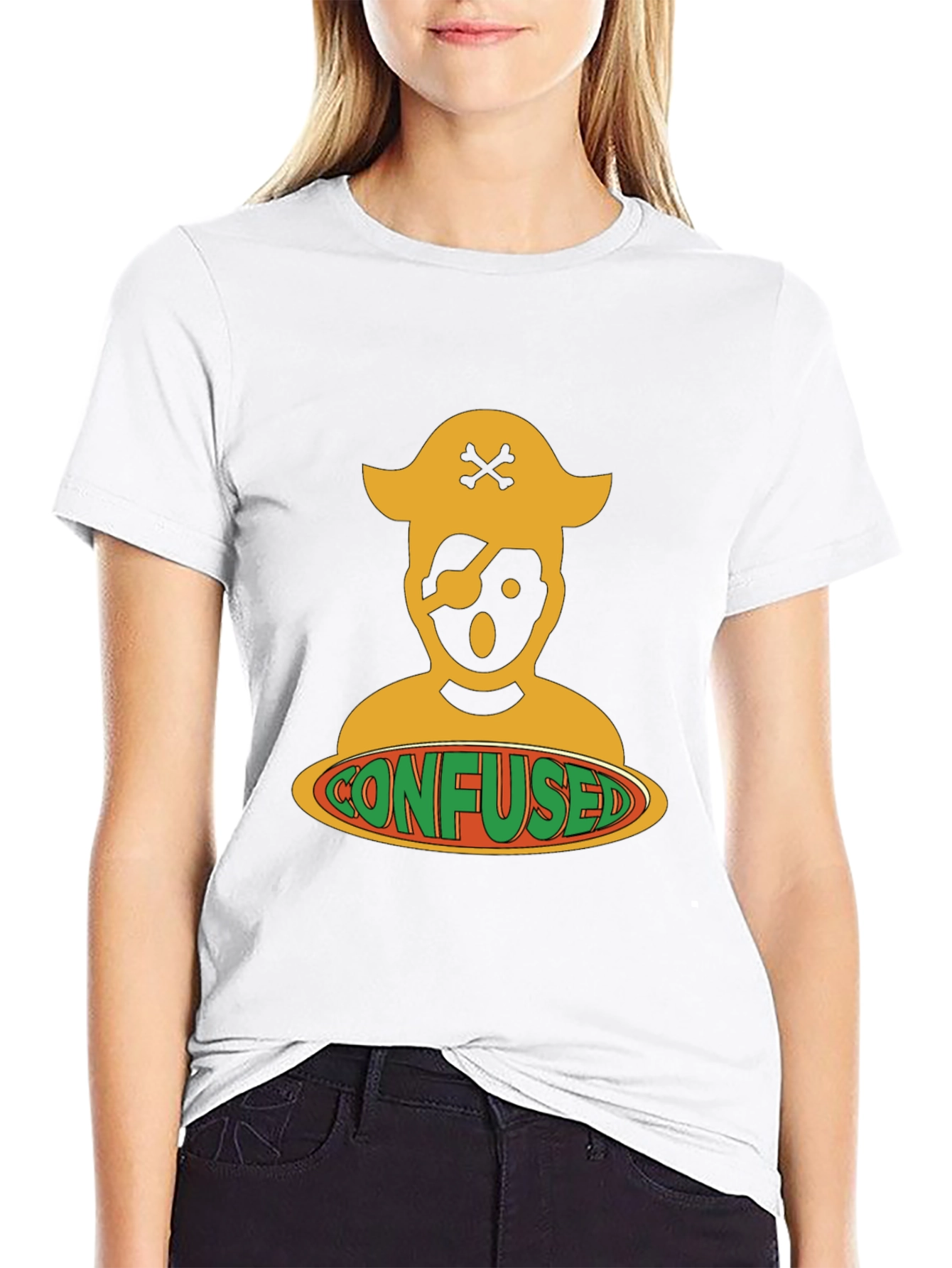 Confused Pirate Graphic Tee - Black Cotton Blend