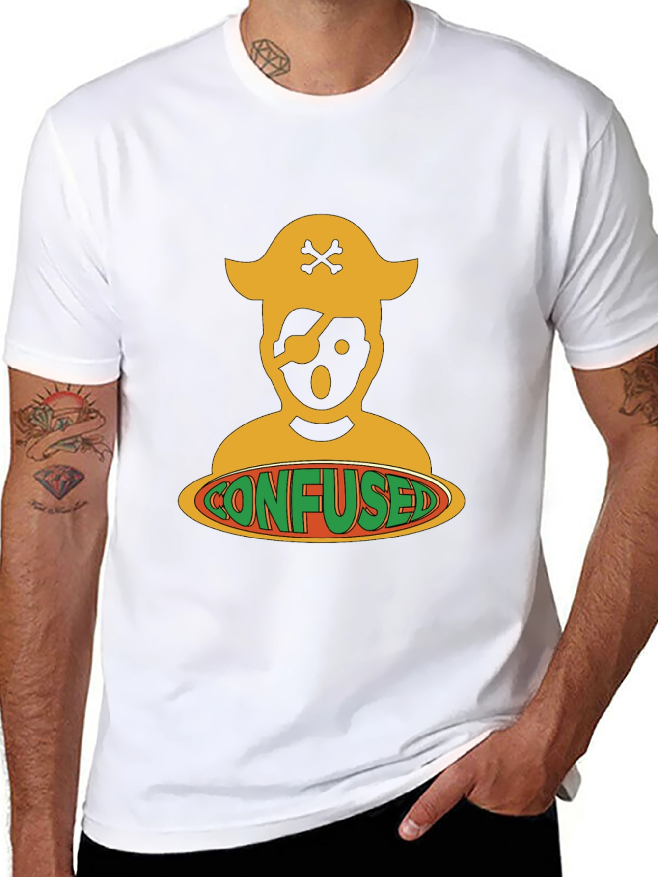 Confused Pirate Graphic Tee - Black Cotton Blend