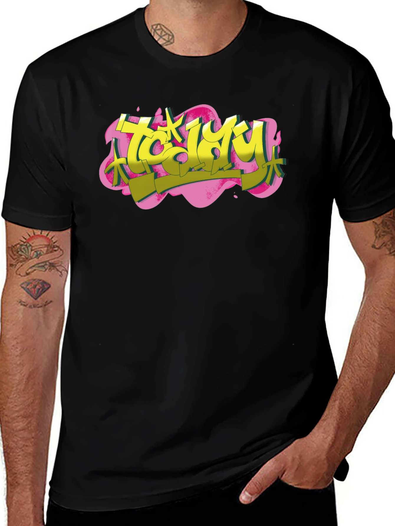 Trendy Graffiti Style Black T-Shirt