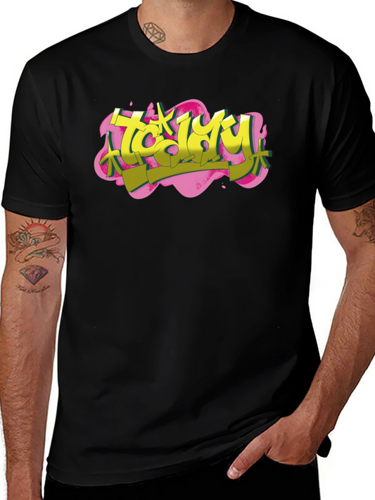 Trendy Graffiti Style Black T-Shirt
