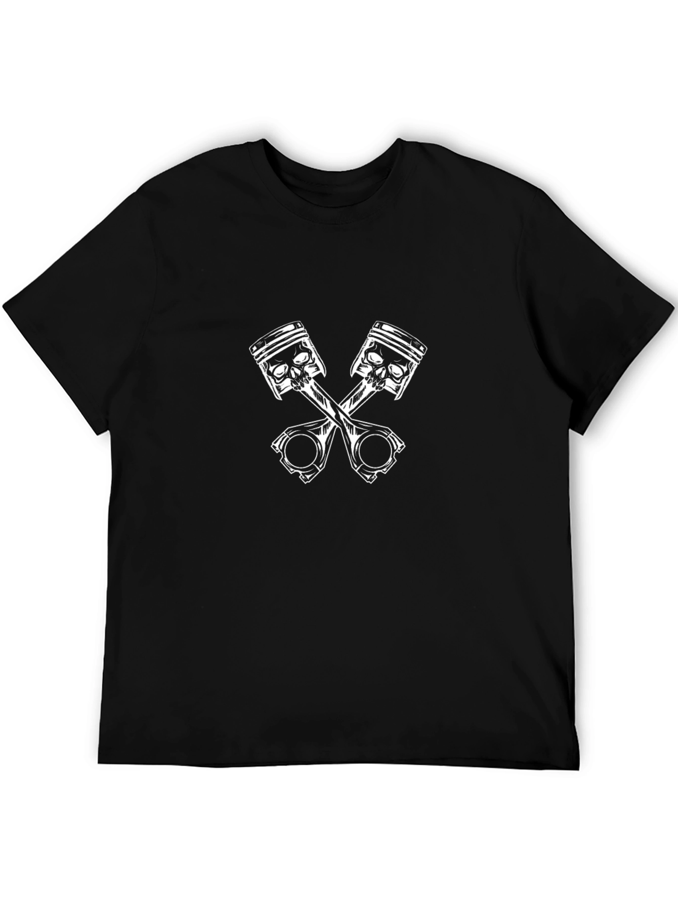 Black T-Shirt with Skull Pistons Design