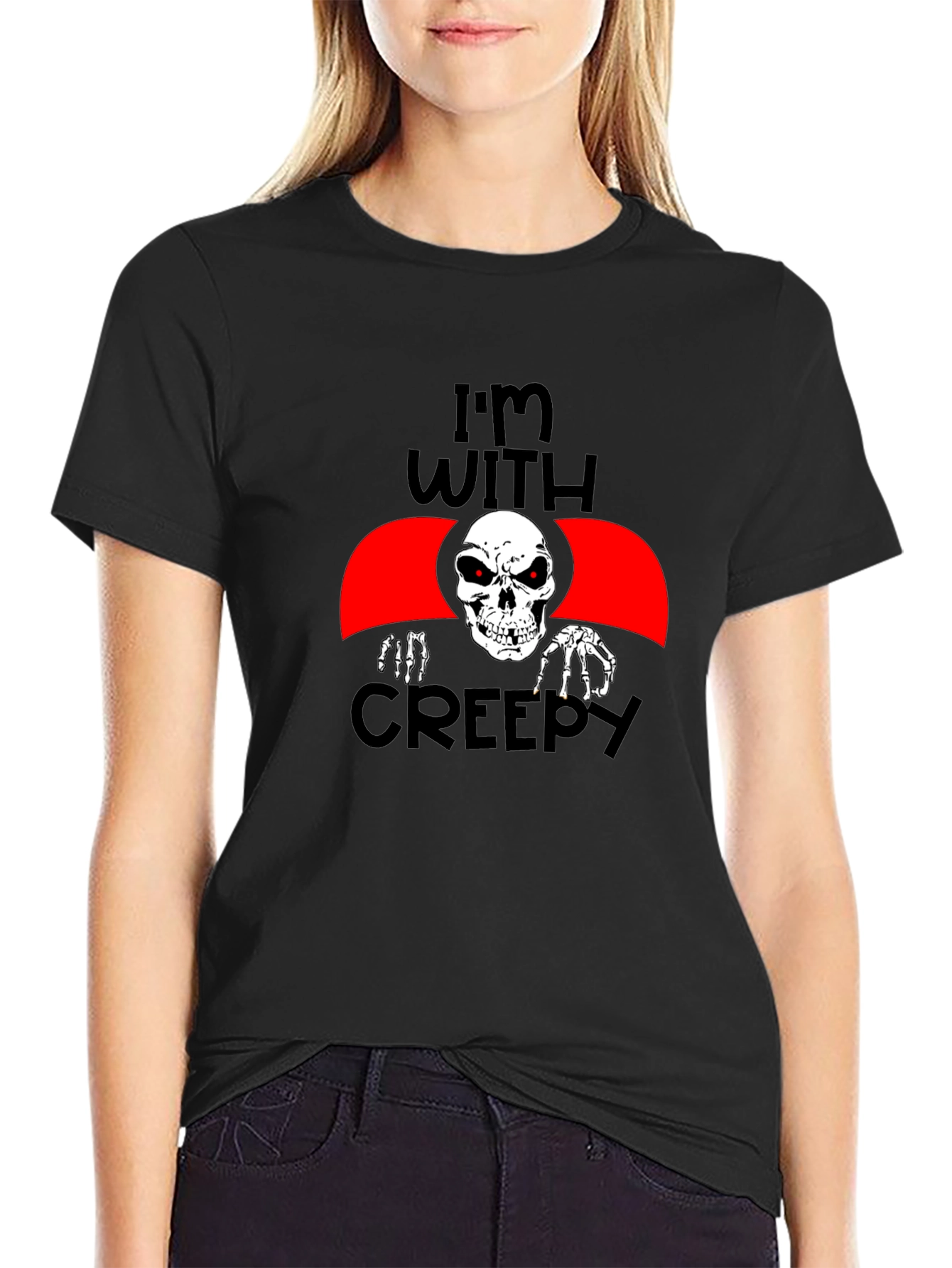 Im With Creepy Skeleton Graphic Tee - Halloween Fun