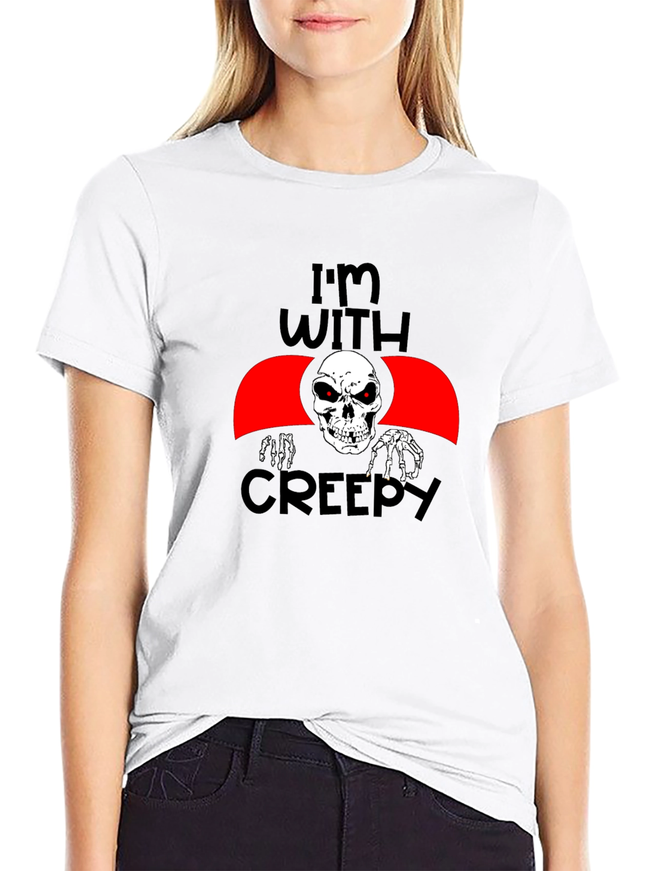 Im With Creepy Skeleton Graphic Tee - Halloween Fun