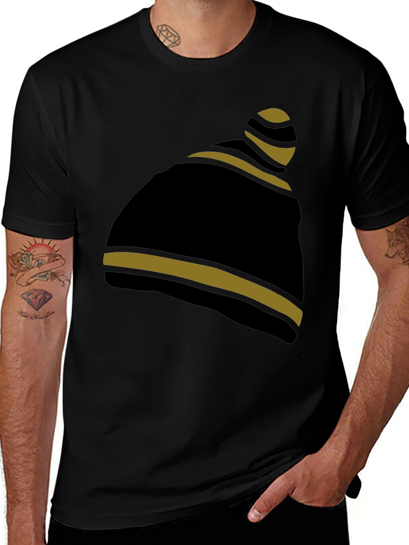 Striped Beanie Graphic Tee - Casual Style