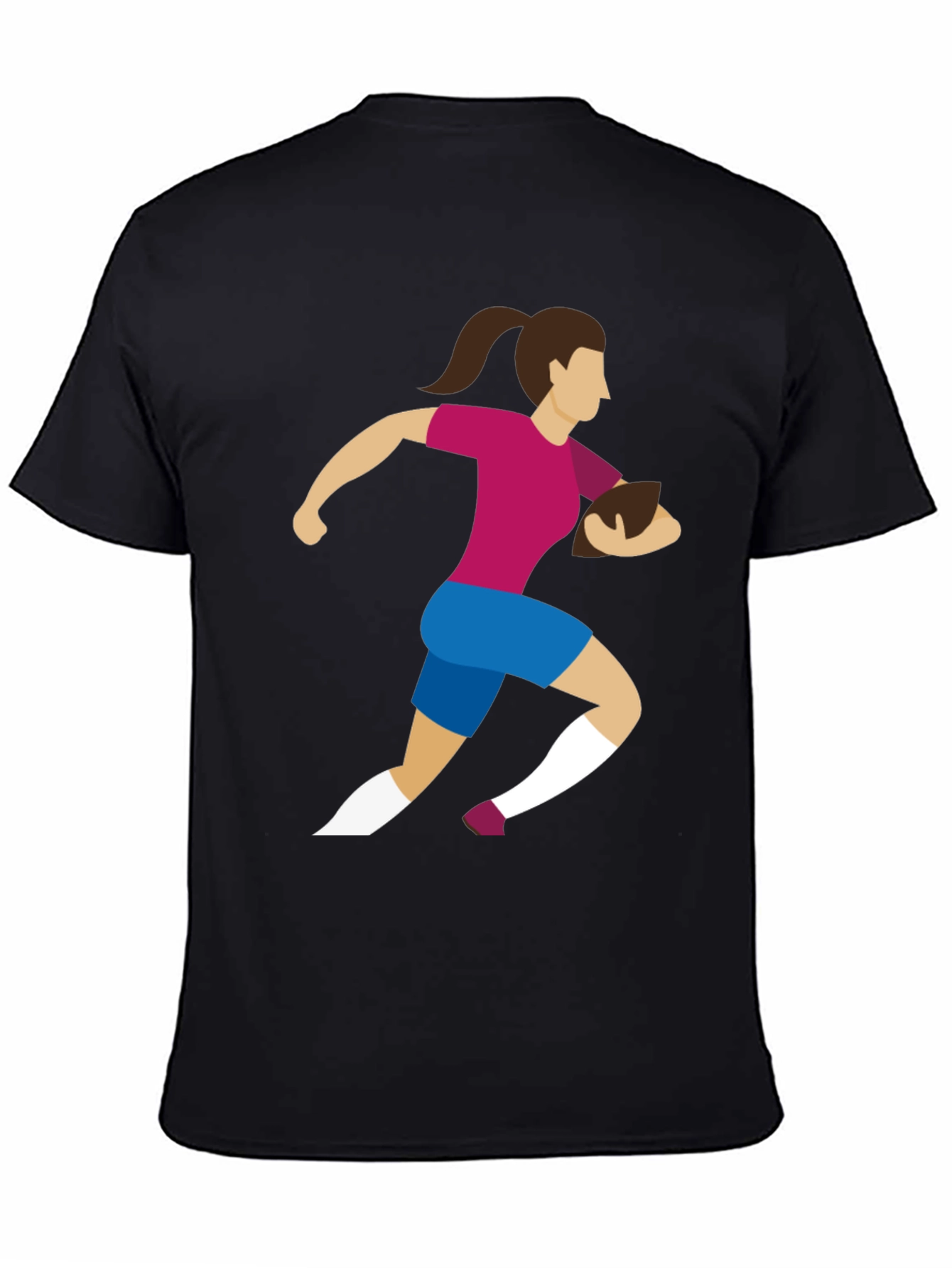 Rugby Girl Graphic Tee - Black Cotton Casual T-Shirt