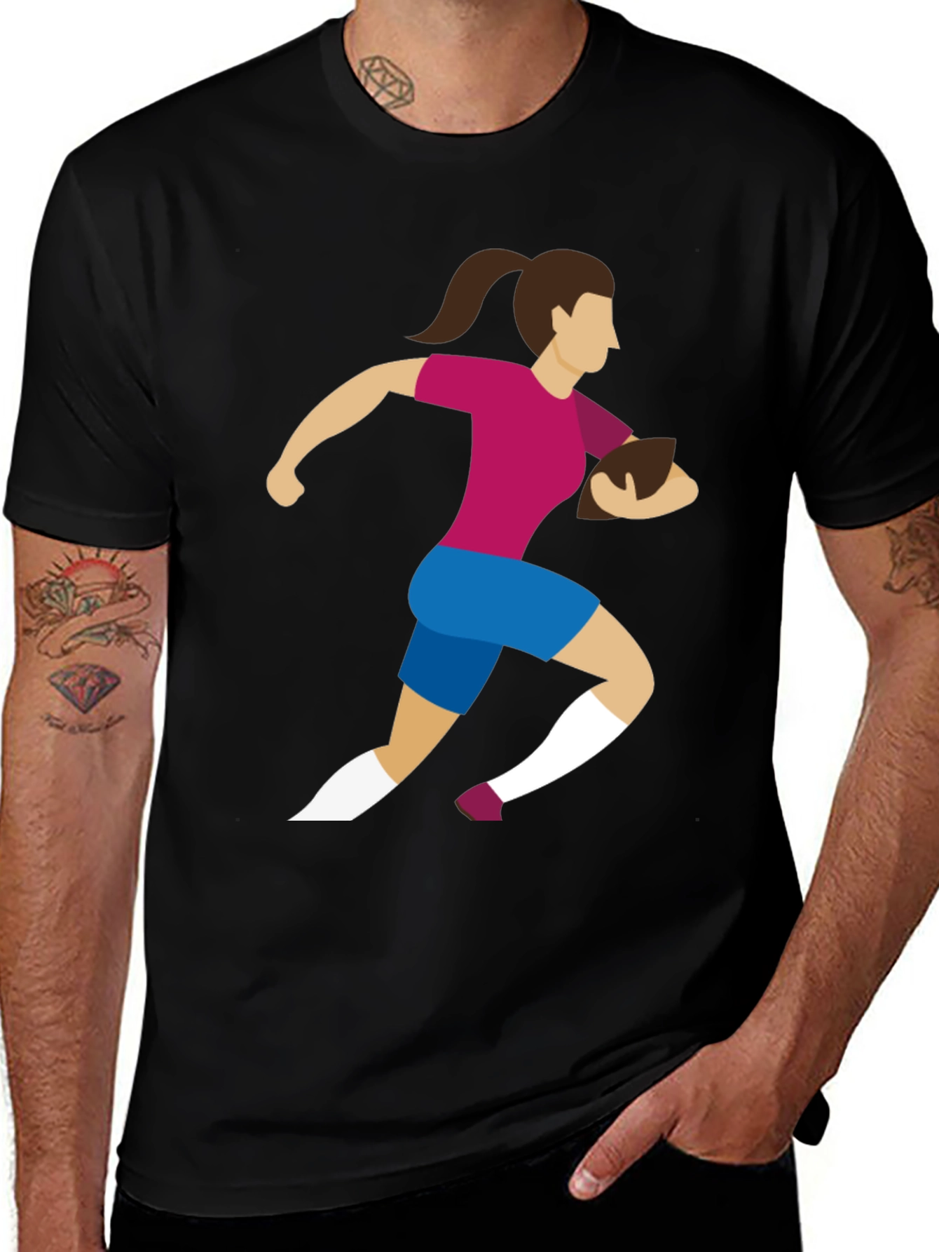Rugby Girl Graphic Tee - Black Cotton Casual T-Shirt