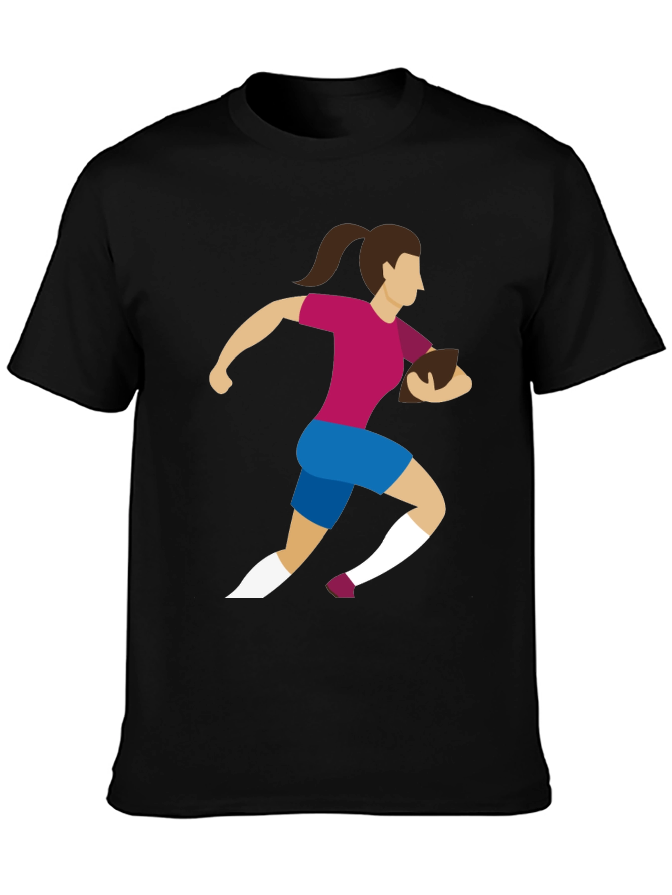 Rugby Girl Graphic Tee - Black Cotton Casual T-Shirt