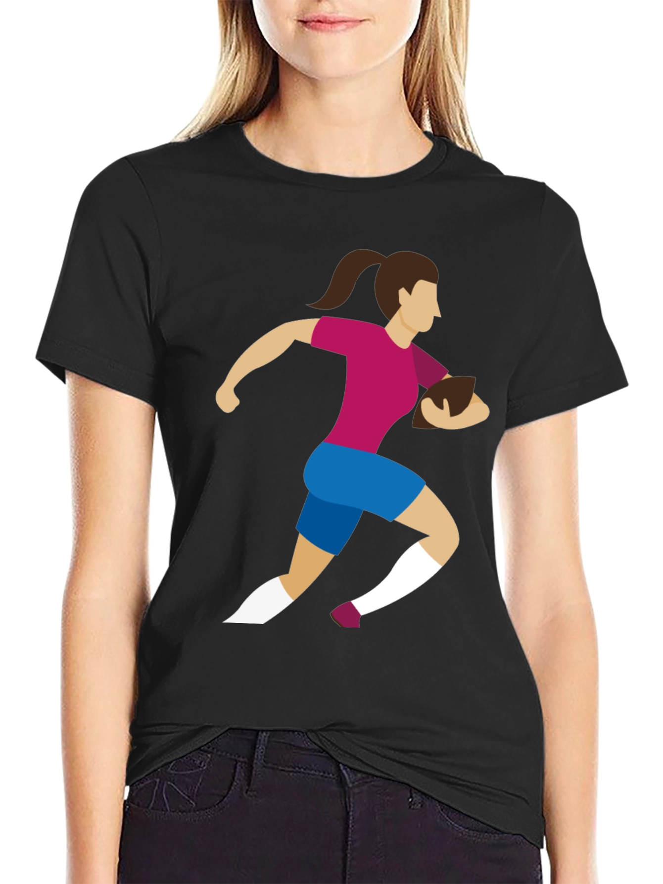 Rugby Girl Graphic Tee - Black Cotton Casual T-Shirt