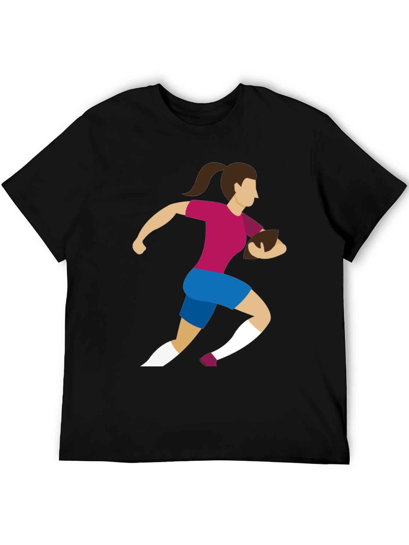 Rugby Girl Graphic Tee - Black Cotton Casual T-Shirt