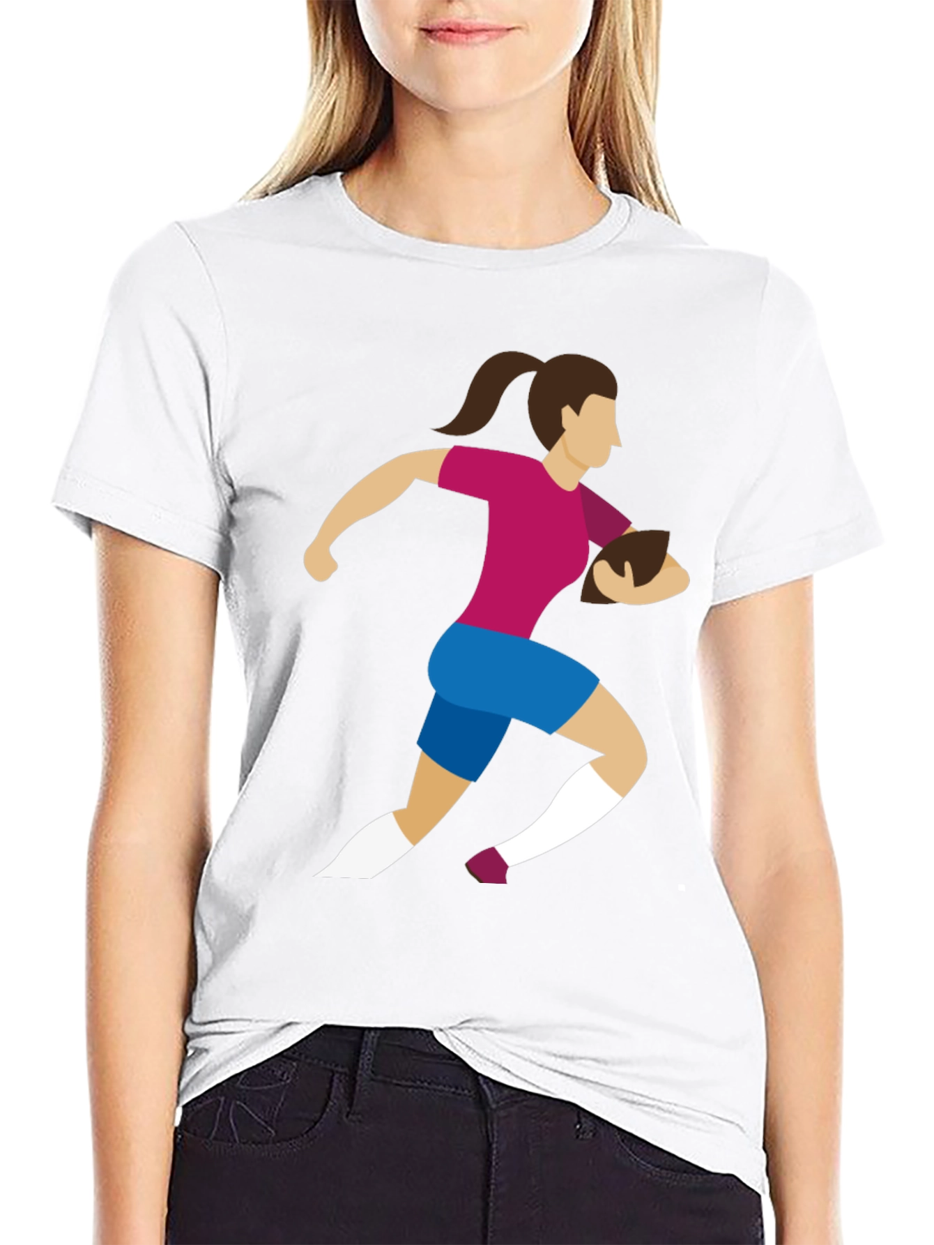 Rugby Girl Graphic Tee - Black Cotton Casual T-Shirt