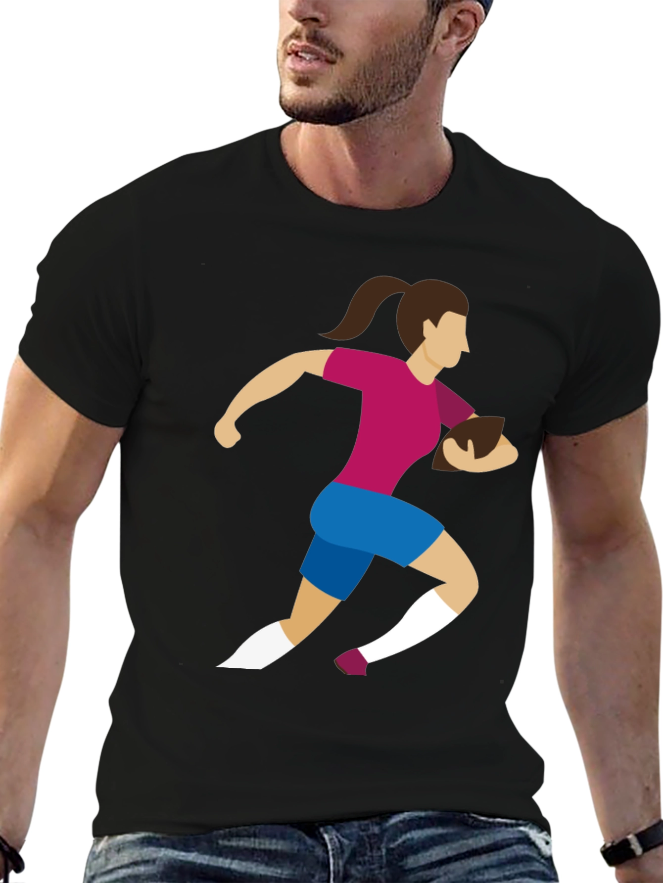 Rugby Girl Graphic Tee - Black Cotton Casual T-Shirt
