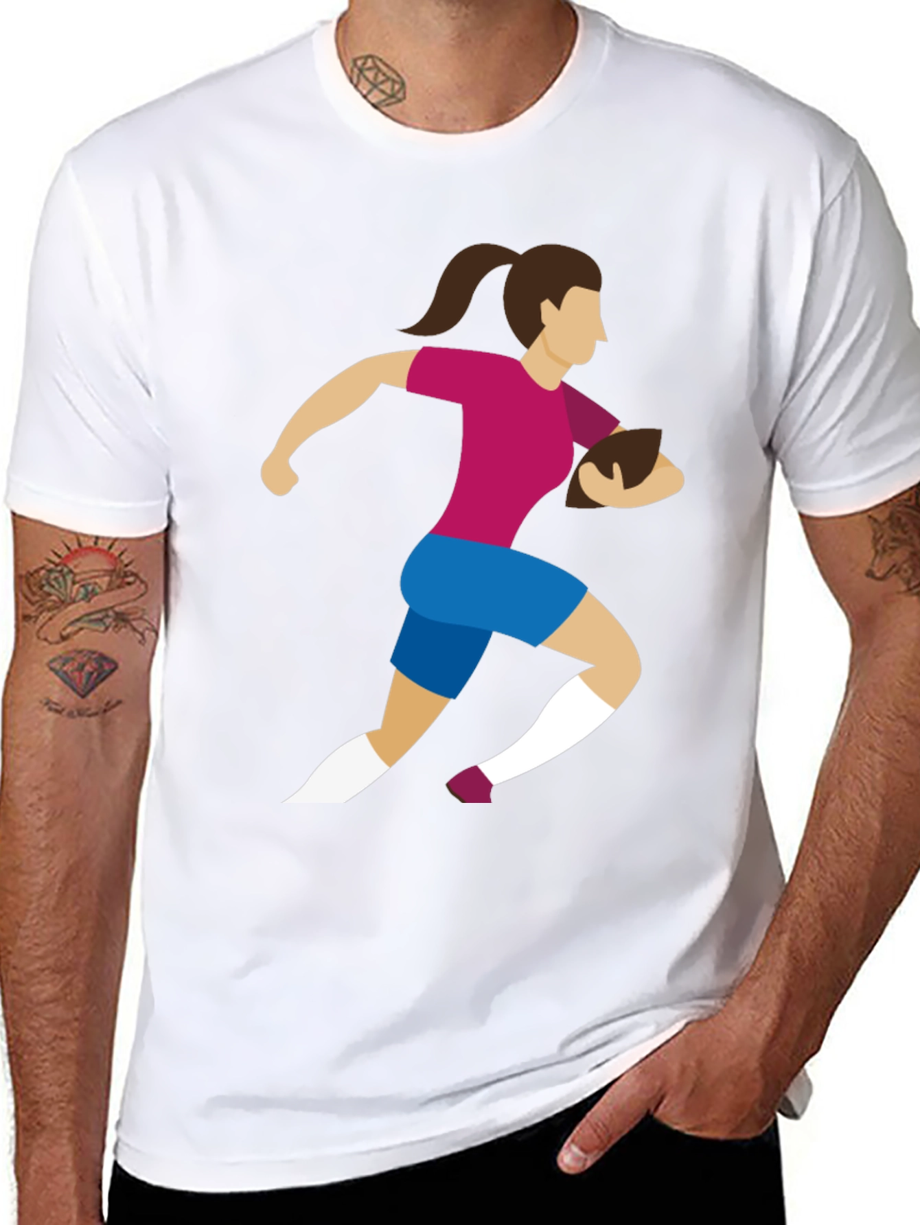 Rugby Girl Graphic Tee - Black Cotton Casual T-Shirt