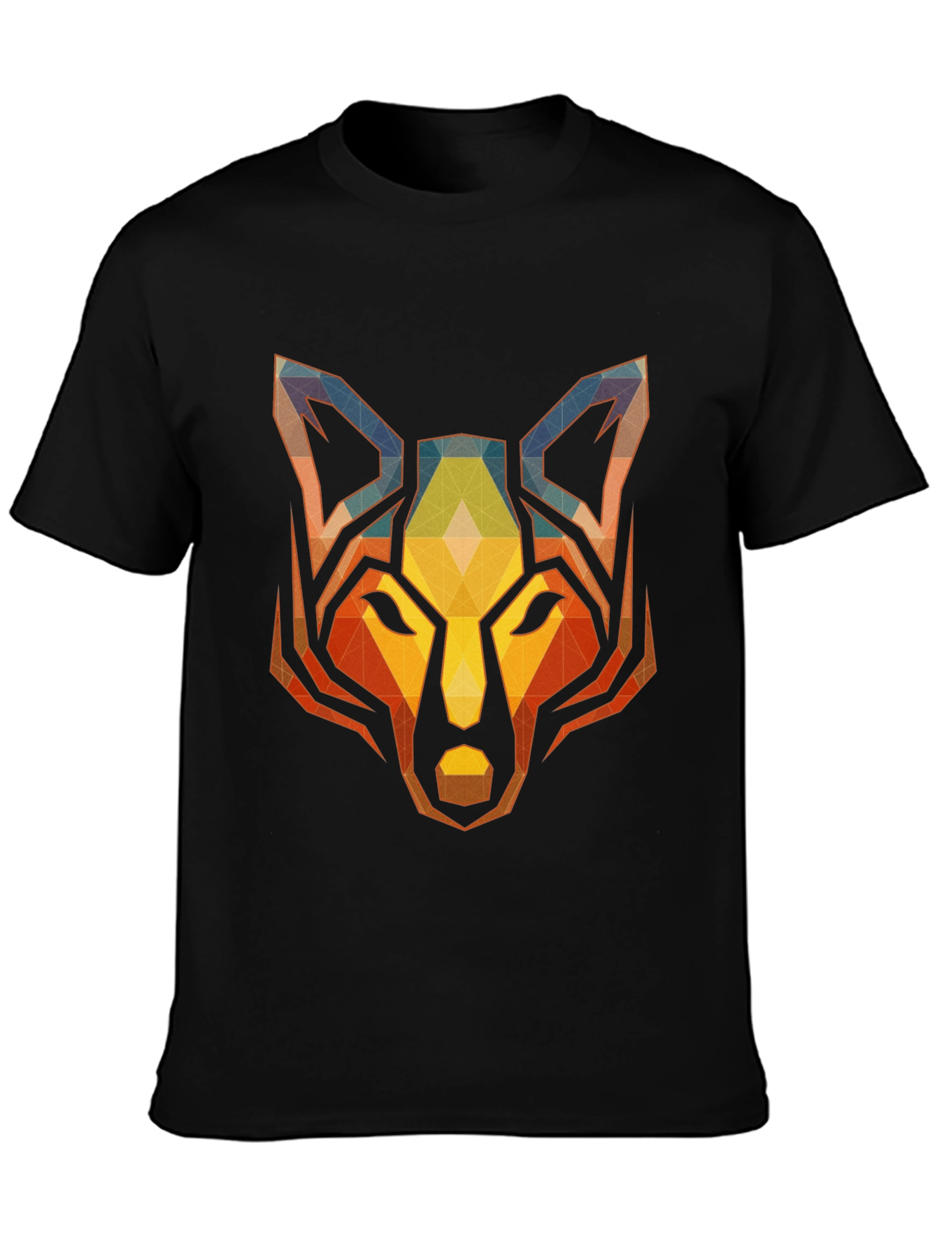 Geometric Wolf Graphic Tee - Stylish Mens Black T-Shirt