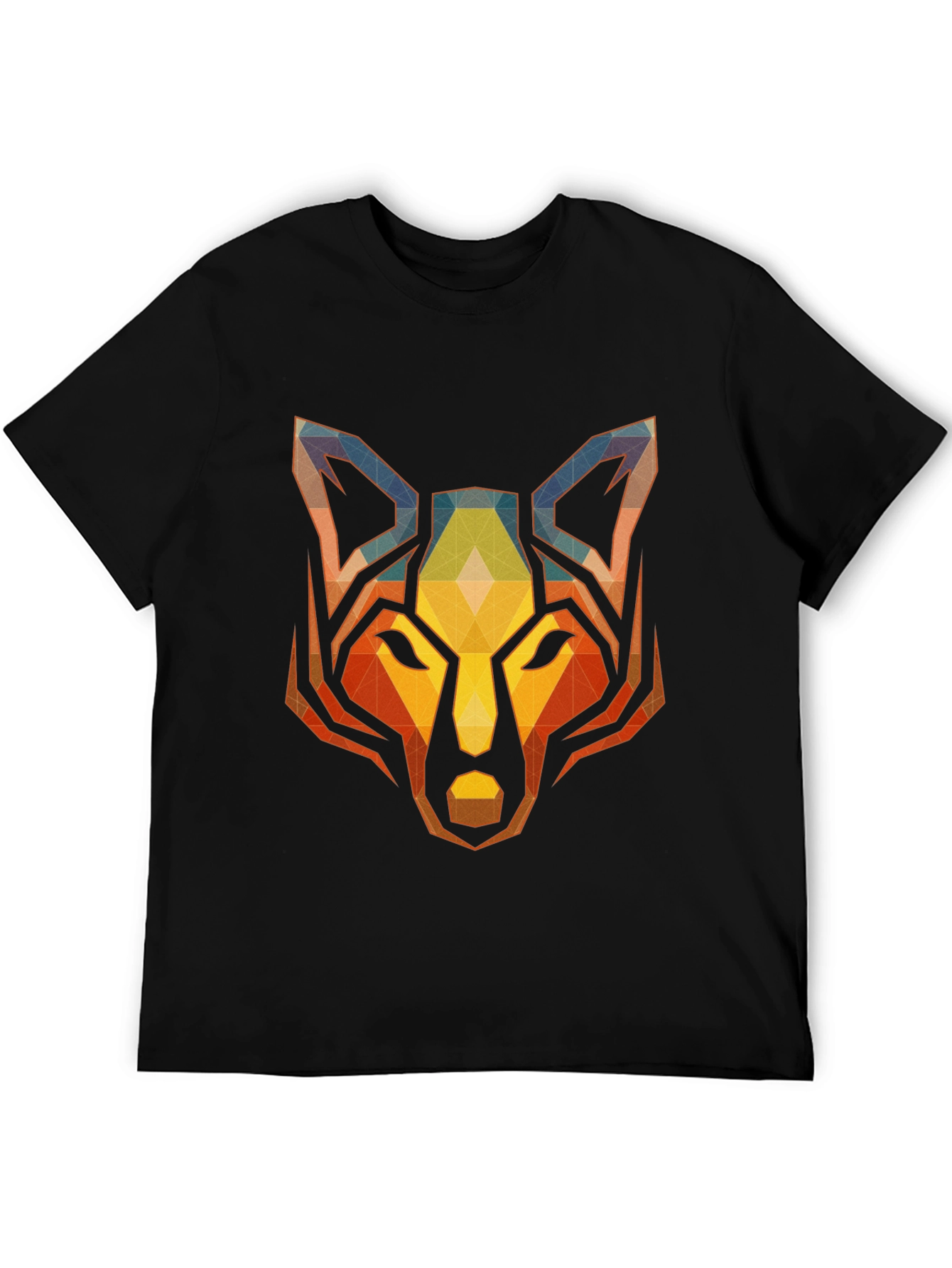 Geometric Wolf Graphic Tee - Stylish Mens Black T-Shirt
