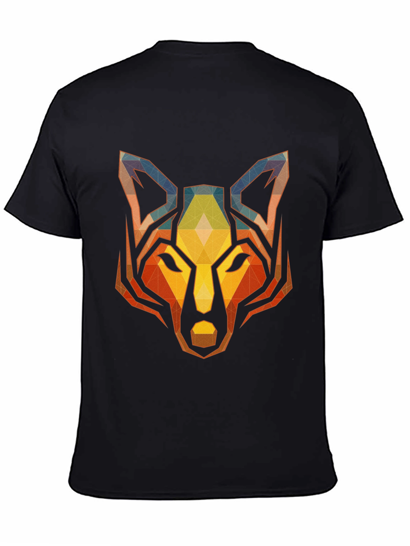 Geometric Wolf Graphic Tee - Stylish Mens Black T-Shirt