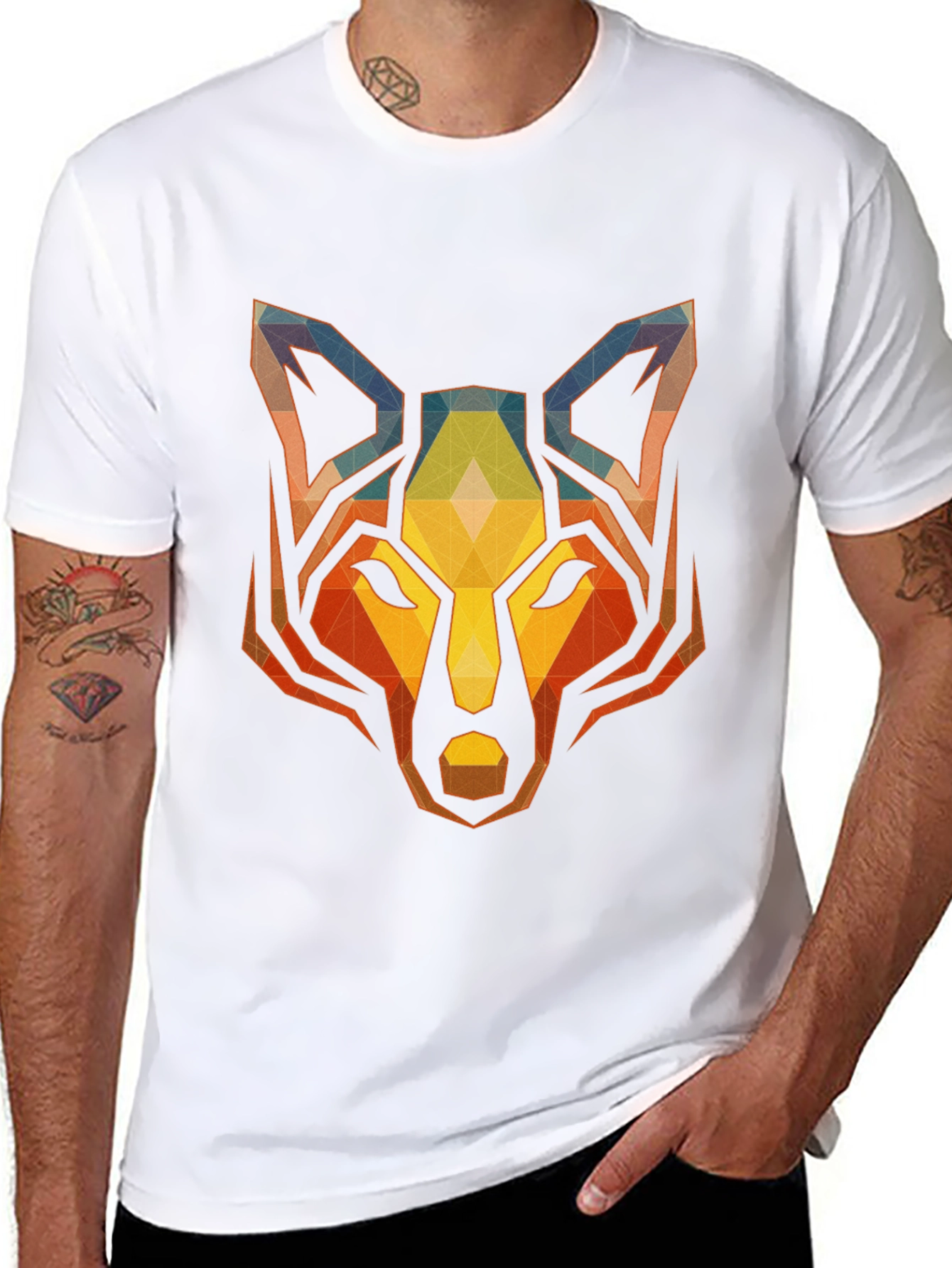Geometric Wolf Graphic Tee - Stylish Mens Black T-Shirt
