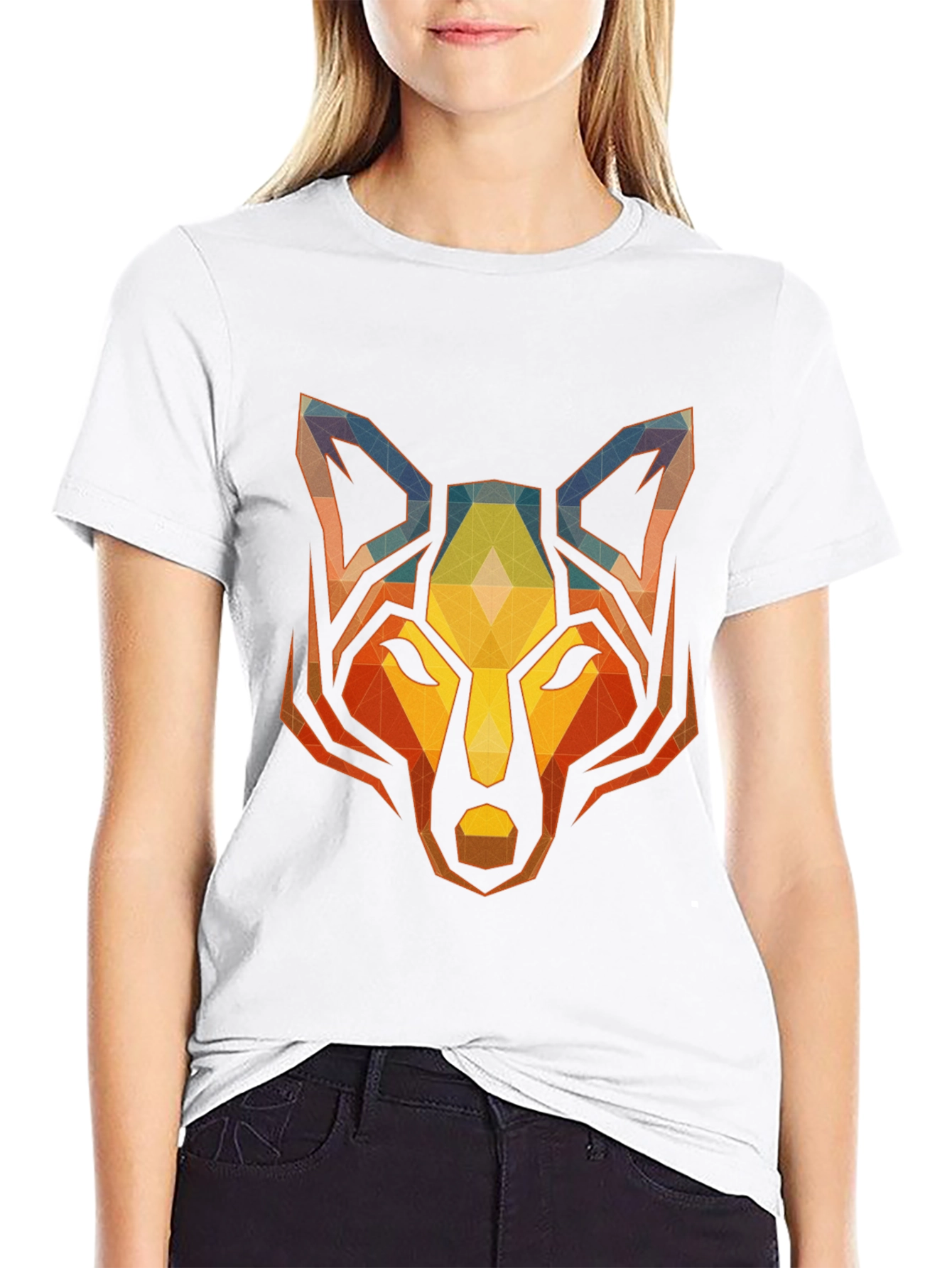 Geometric Wolf Graphic Tee - Stylish Mens Black T-Shirt