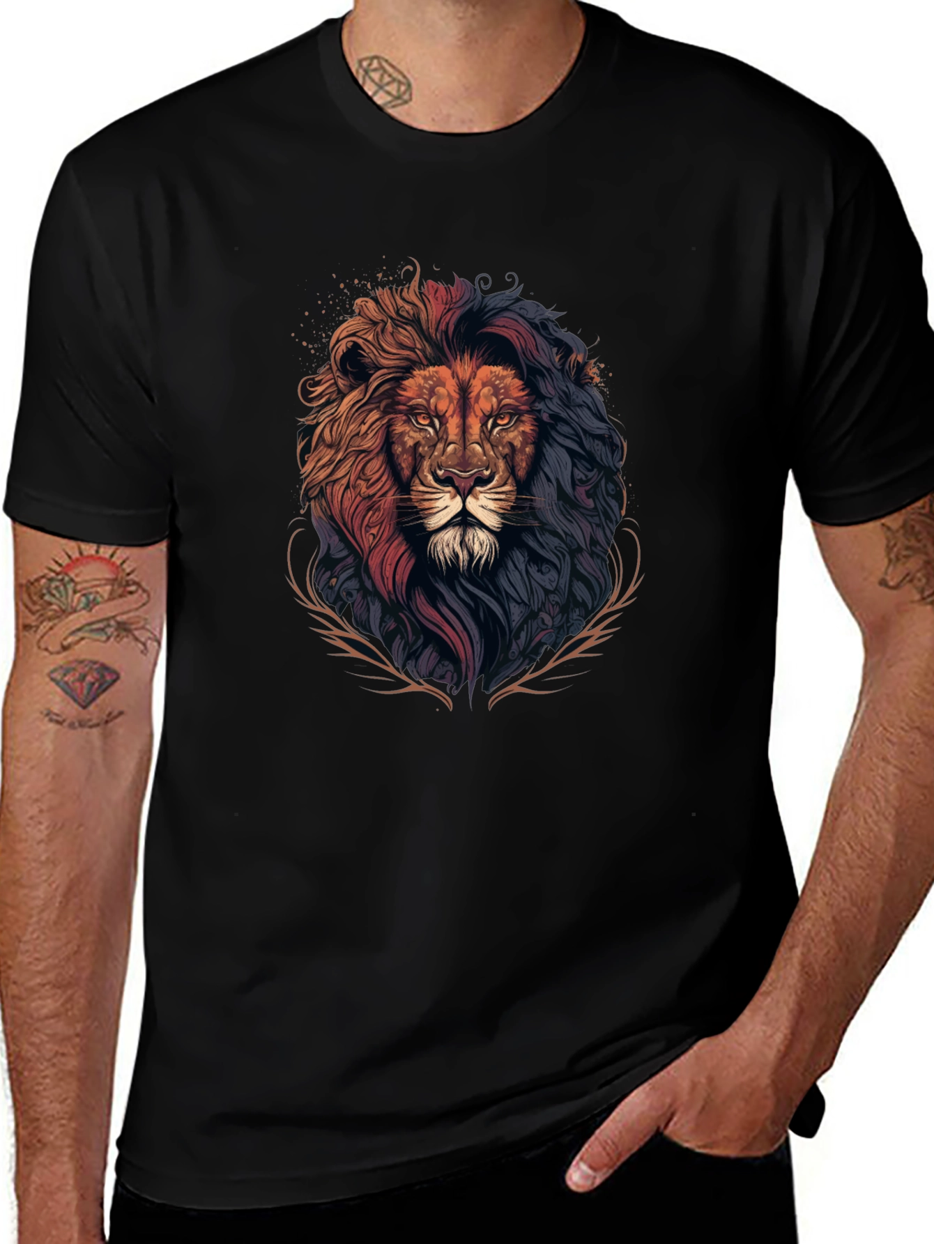 Lion Graphic Print Black T-Shirt