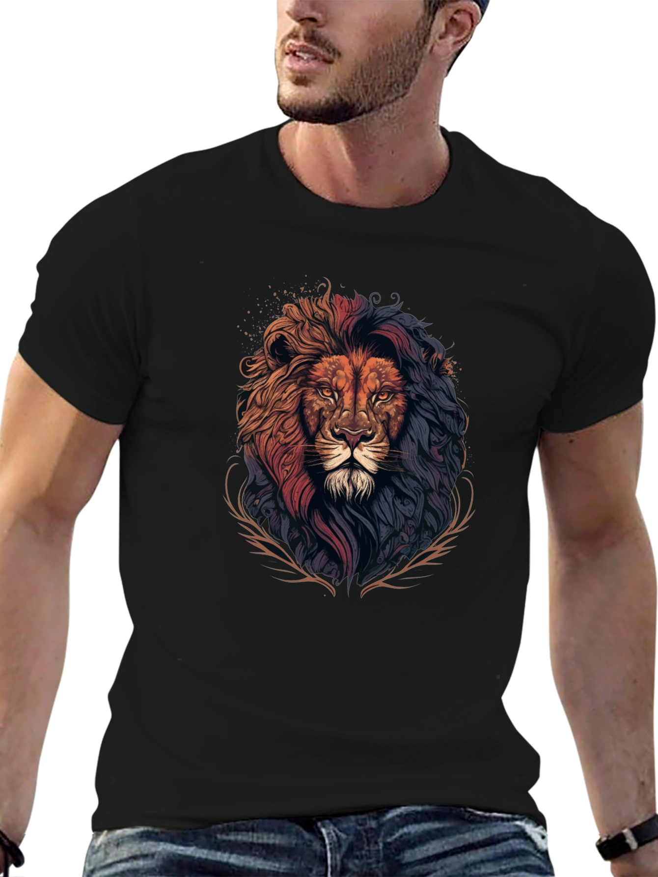 Lion Graphic Print Black T-Shirt