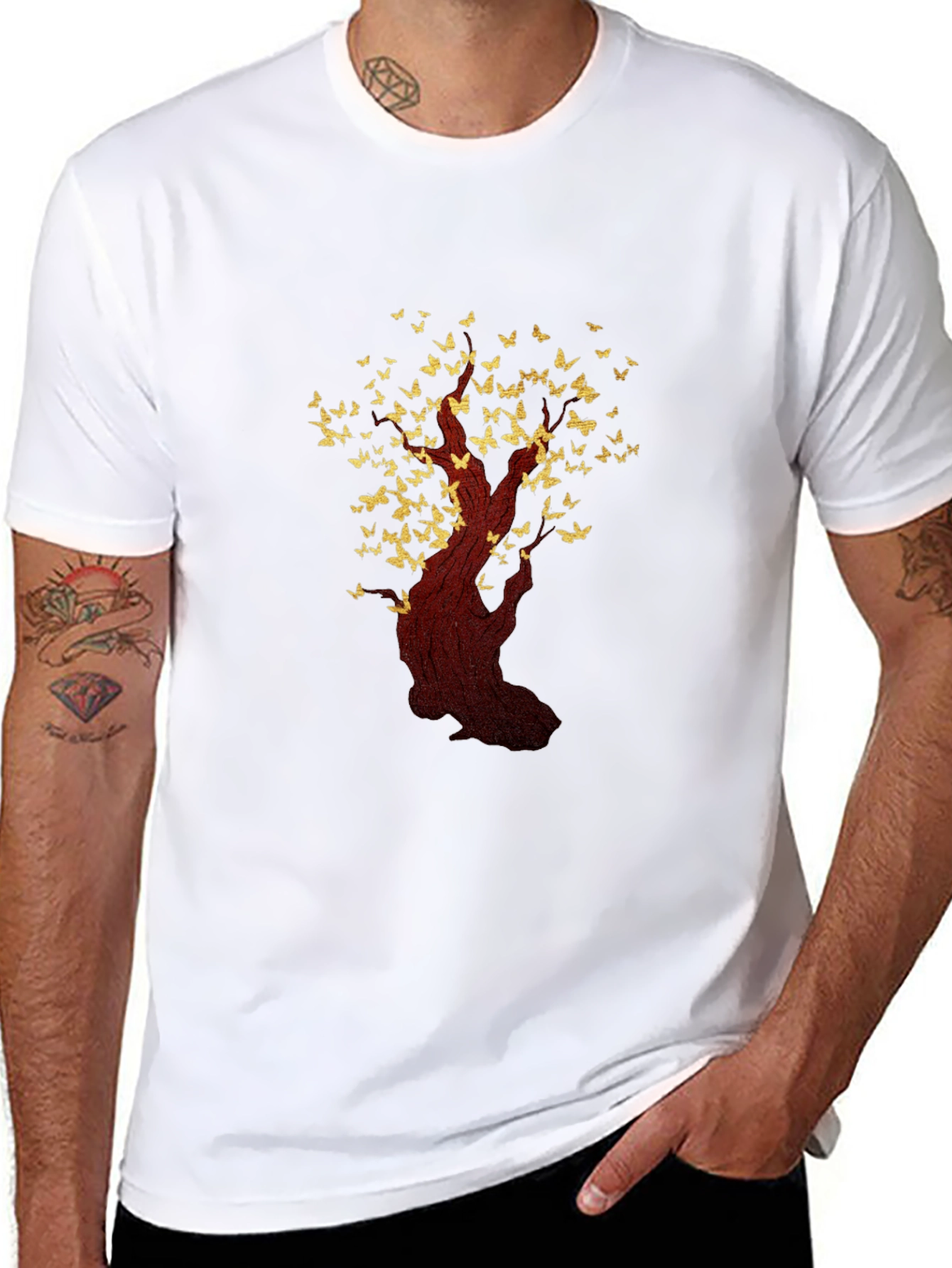 Butterfly Tree Graphic T-Shirt - Black