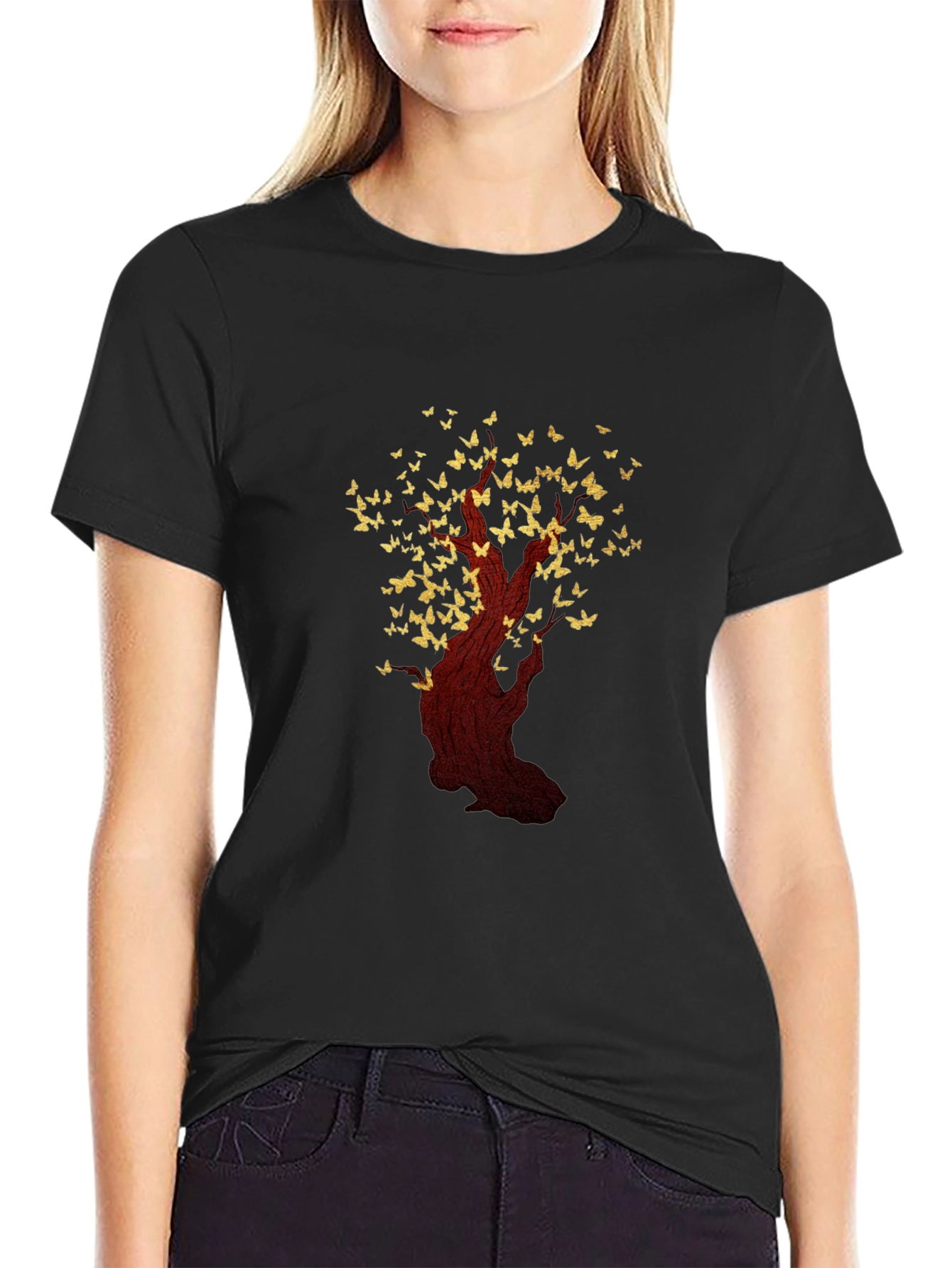 Butterfly Tree Graphic T-Shirt - Black