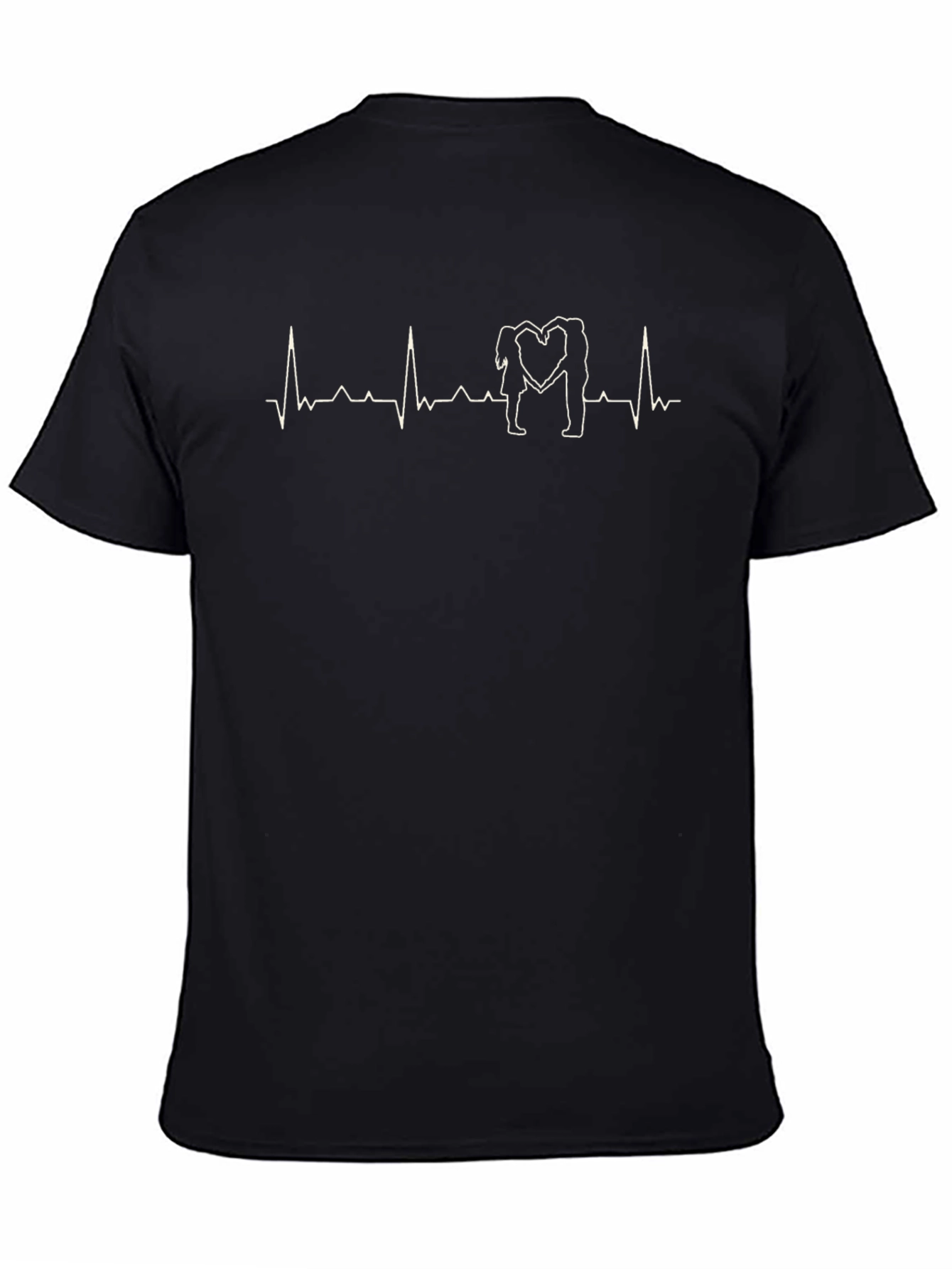 Heartbeat Couple Love Black T-Shirt