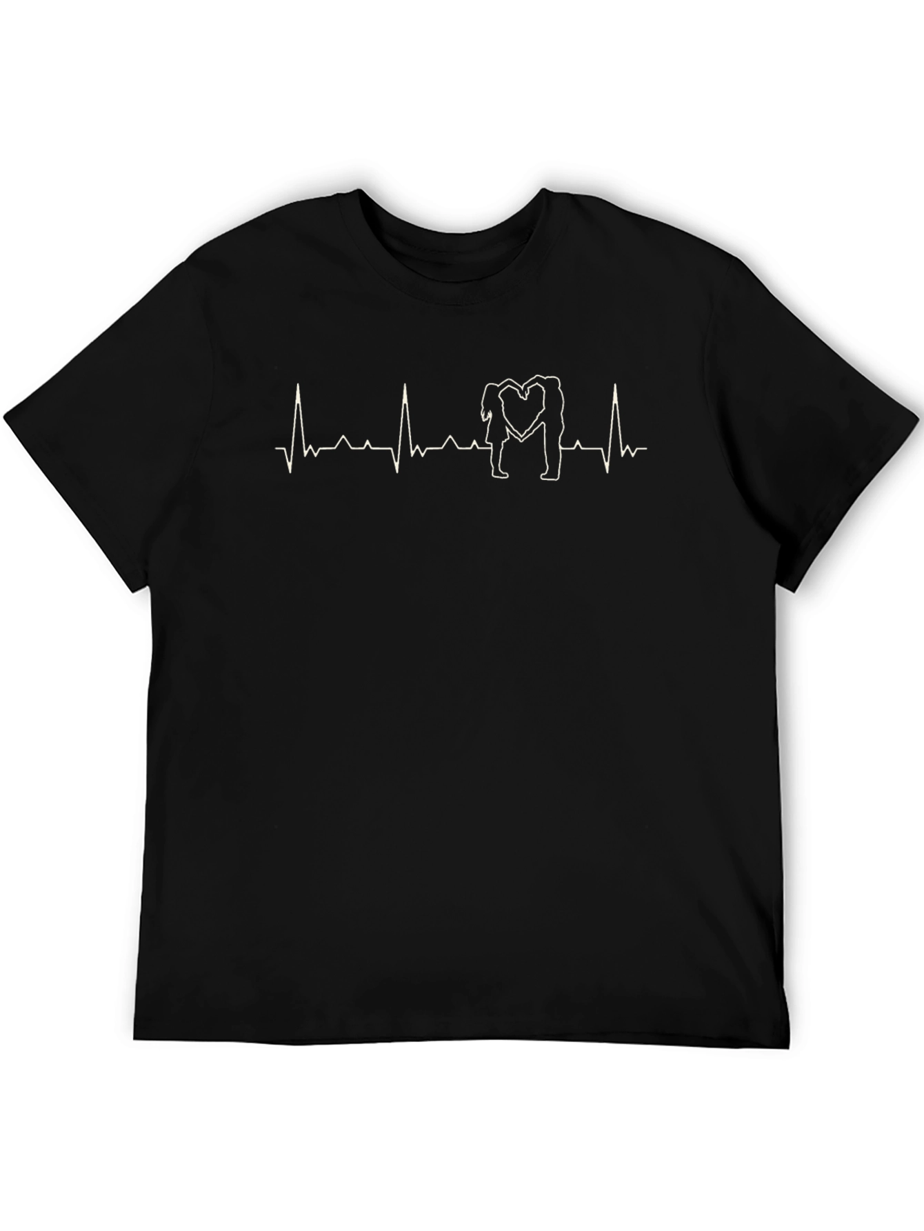Heartbeat Couple Love Black T-Shirt
