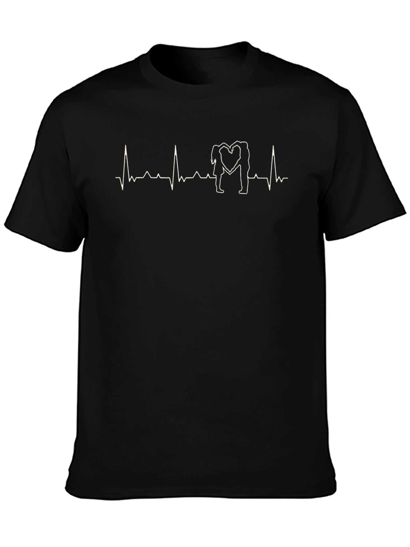 Heartbeat Couple Love Black T-Shirt