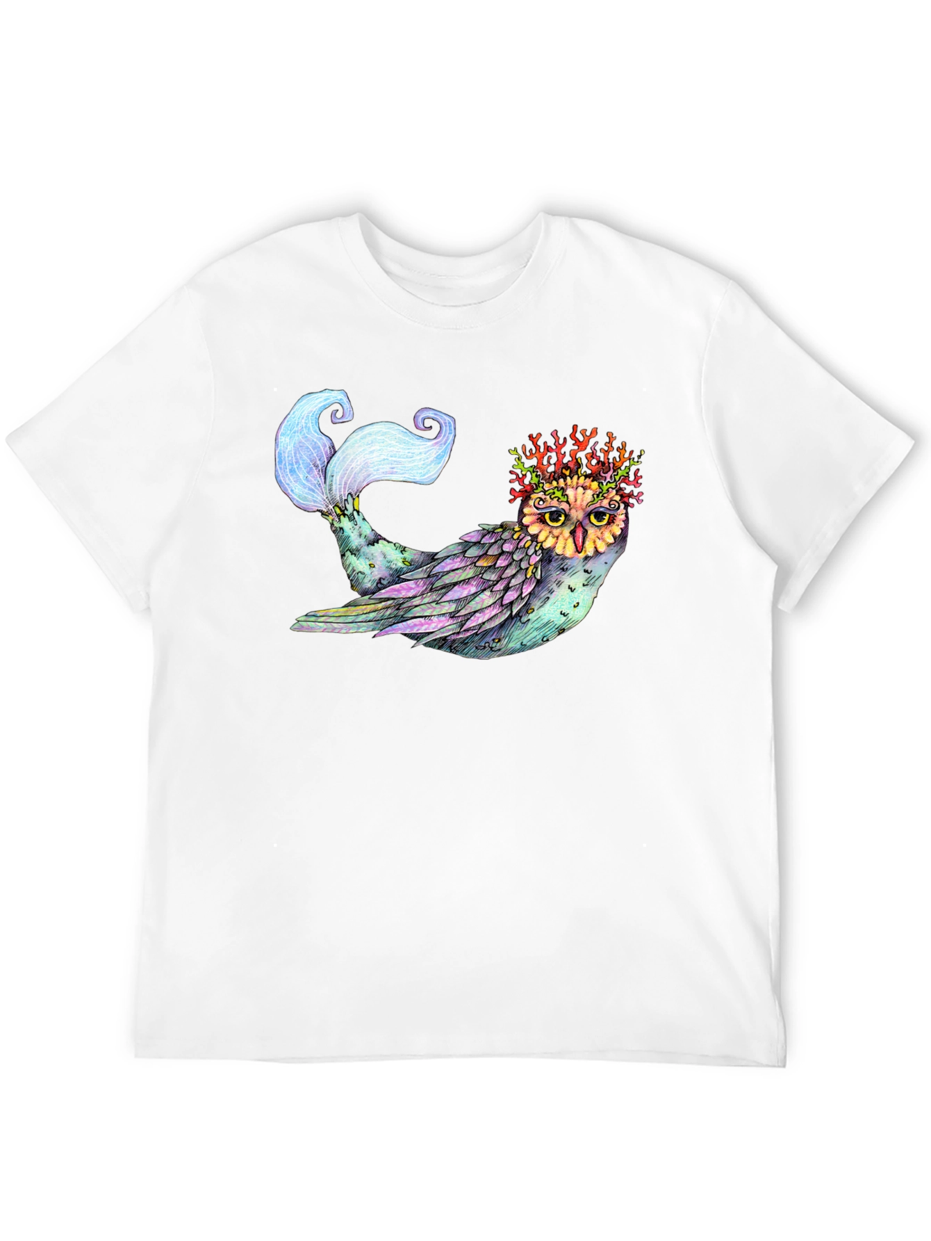 Mystical Owl Mermaid T-Shirt - Unique Fantasy Art