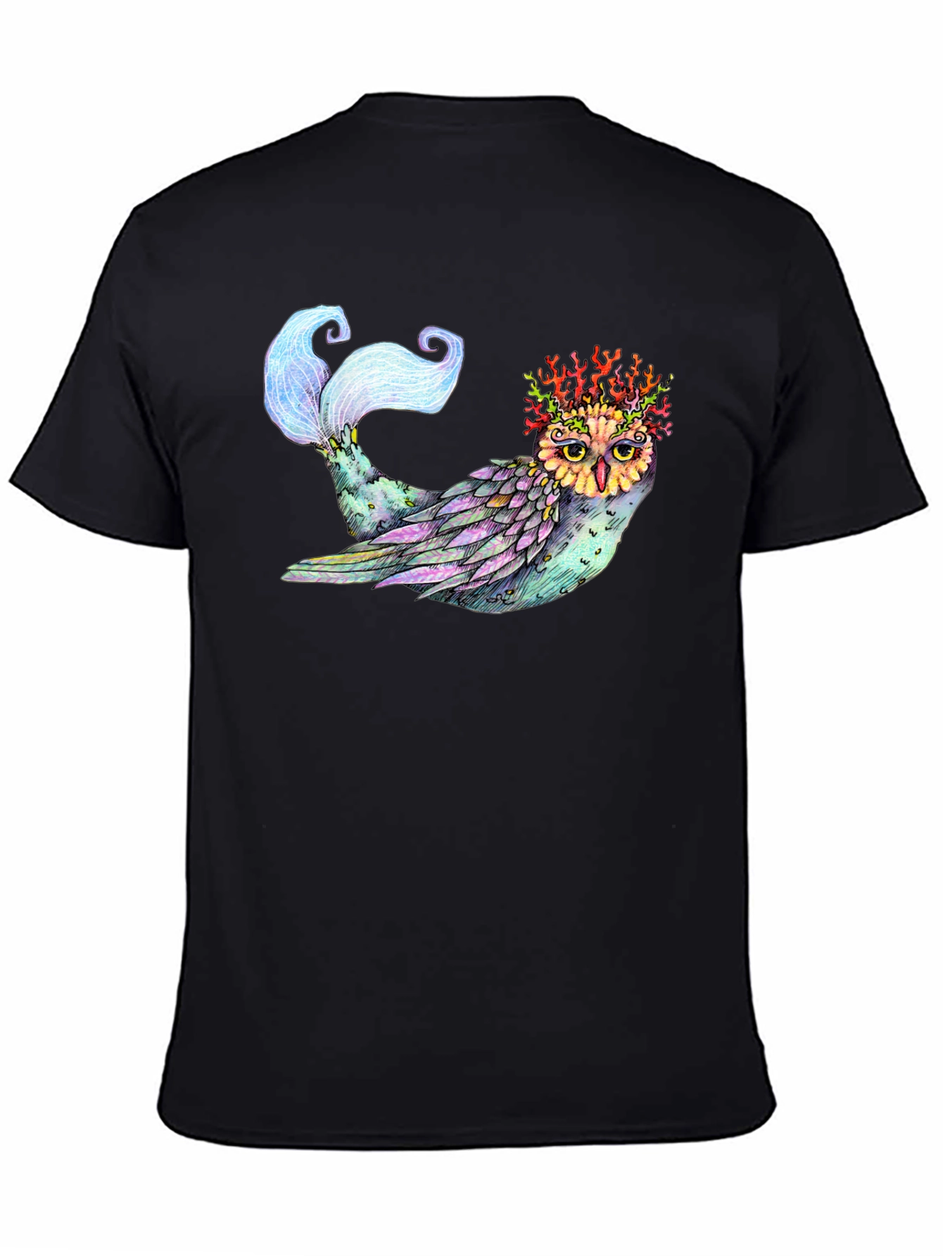 Mystical Owl Mermaid T-Shirt - Unique Fantasy Art