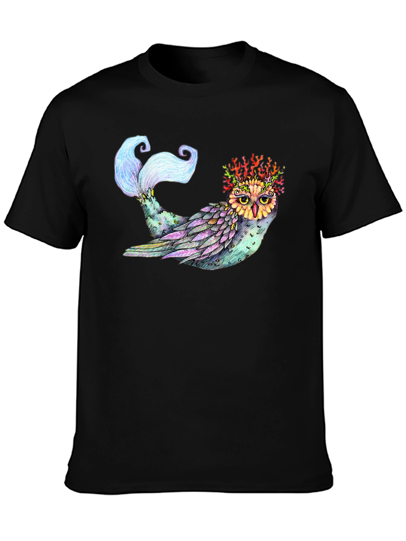 Mystical Owl Mermaid T-Shirt - Unique Fantasy Art