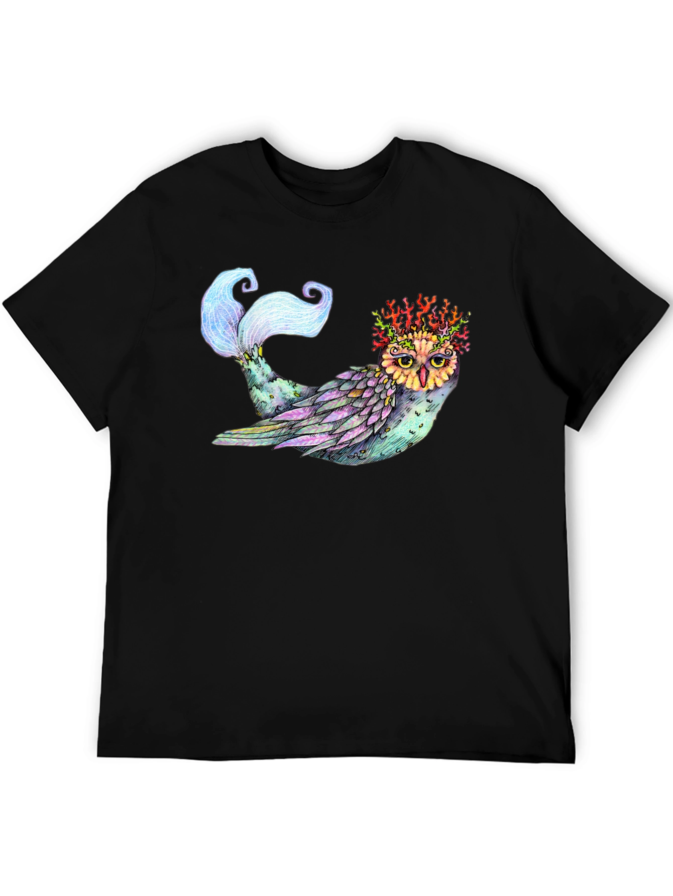 Mystical Owl Mermaid T-Shirt - Unique Fantasy Art
