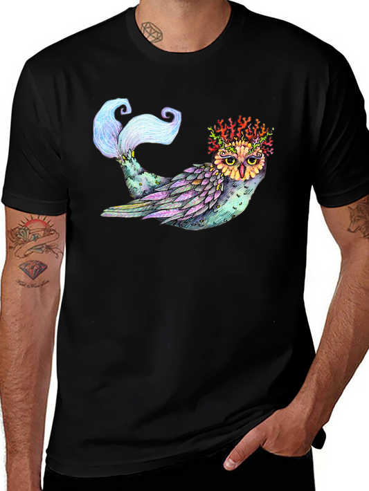 Mystical Owl Mermaid T-Shirt - Unique Fantasy Art