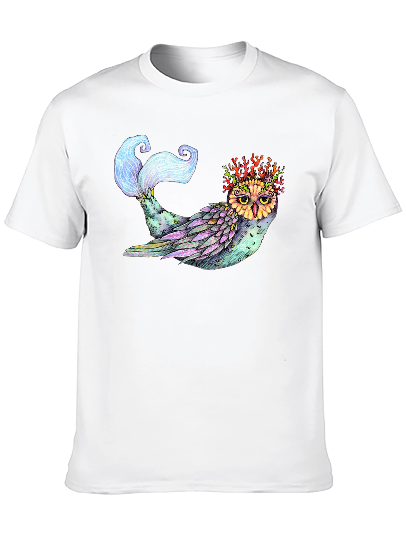 Mystical Owl Mermaid T-Shirt - Unique Fantasy Art