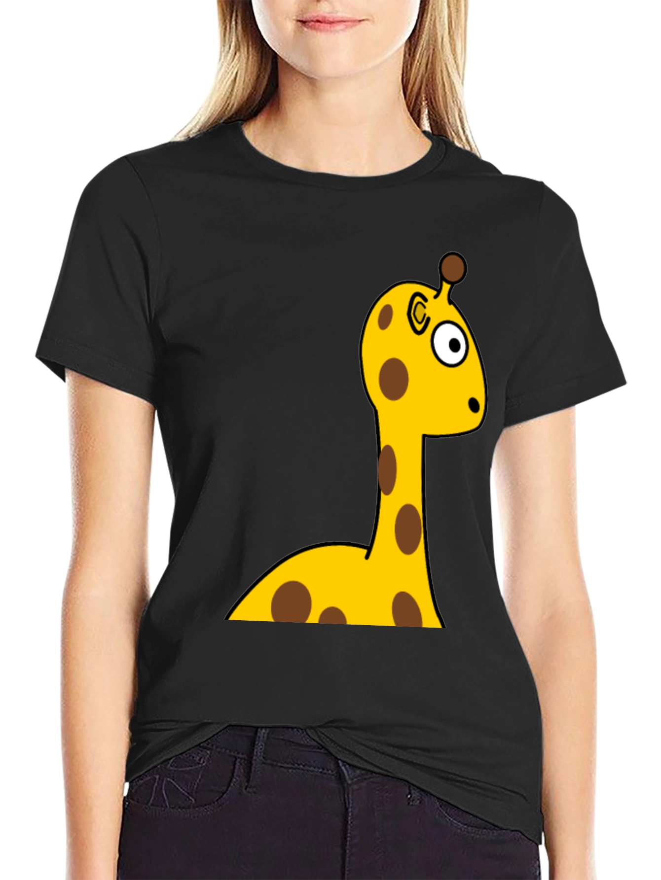 Funny Giraffe Cartoon Graphic Tee - Unisex Black T-Shirt