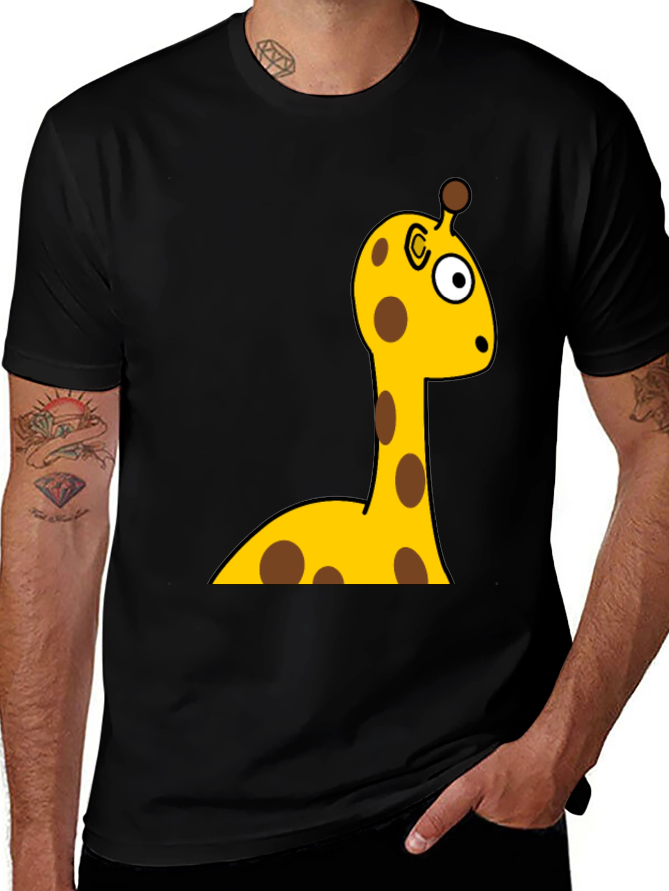 Funny Giraffe Cartoon Graphic Tee - Unisex Black T-Shirt