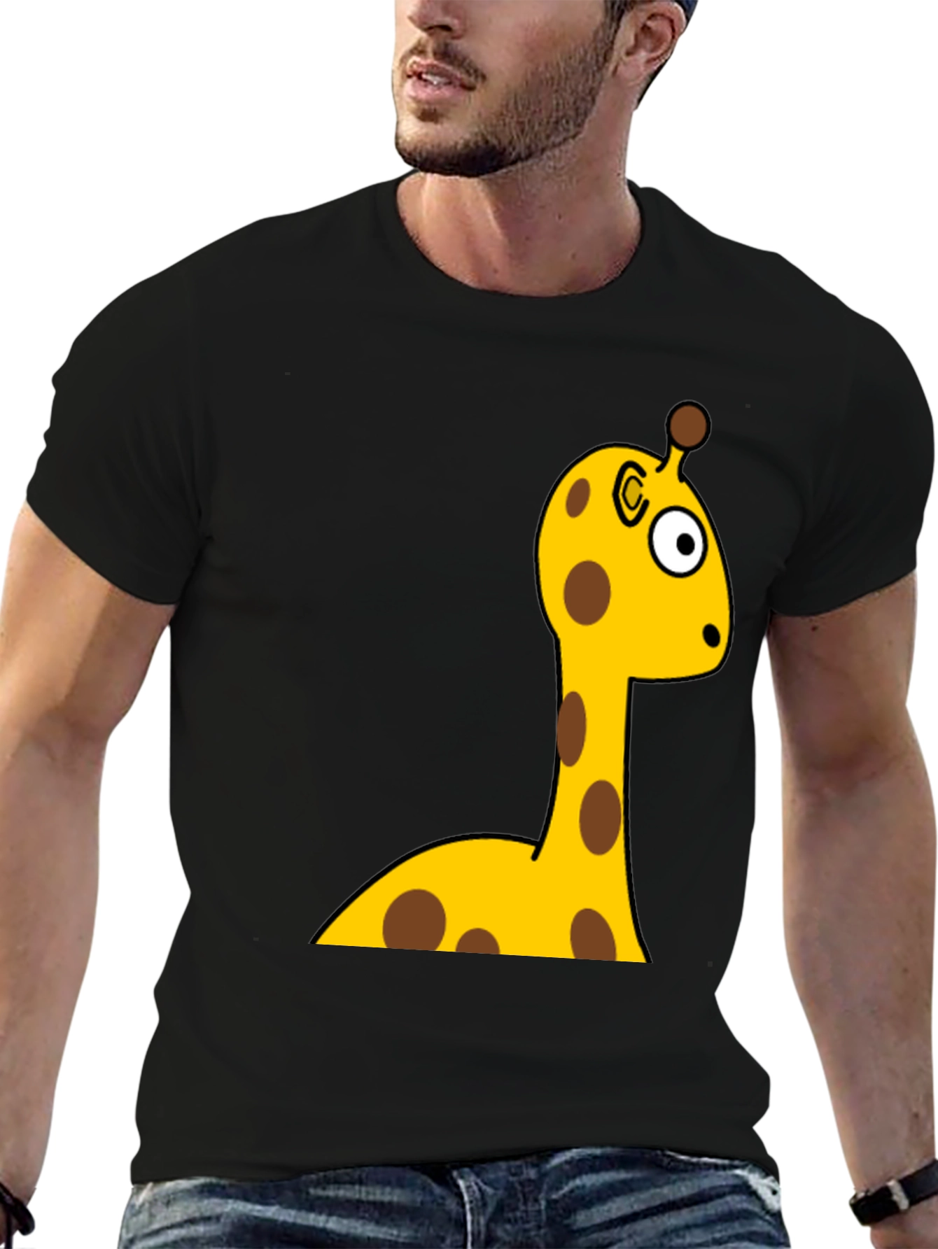 Funny Giraffe Cartoon Graphic Tee - Unisex Black T-Shirt