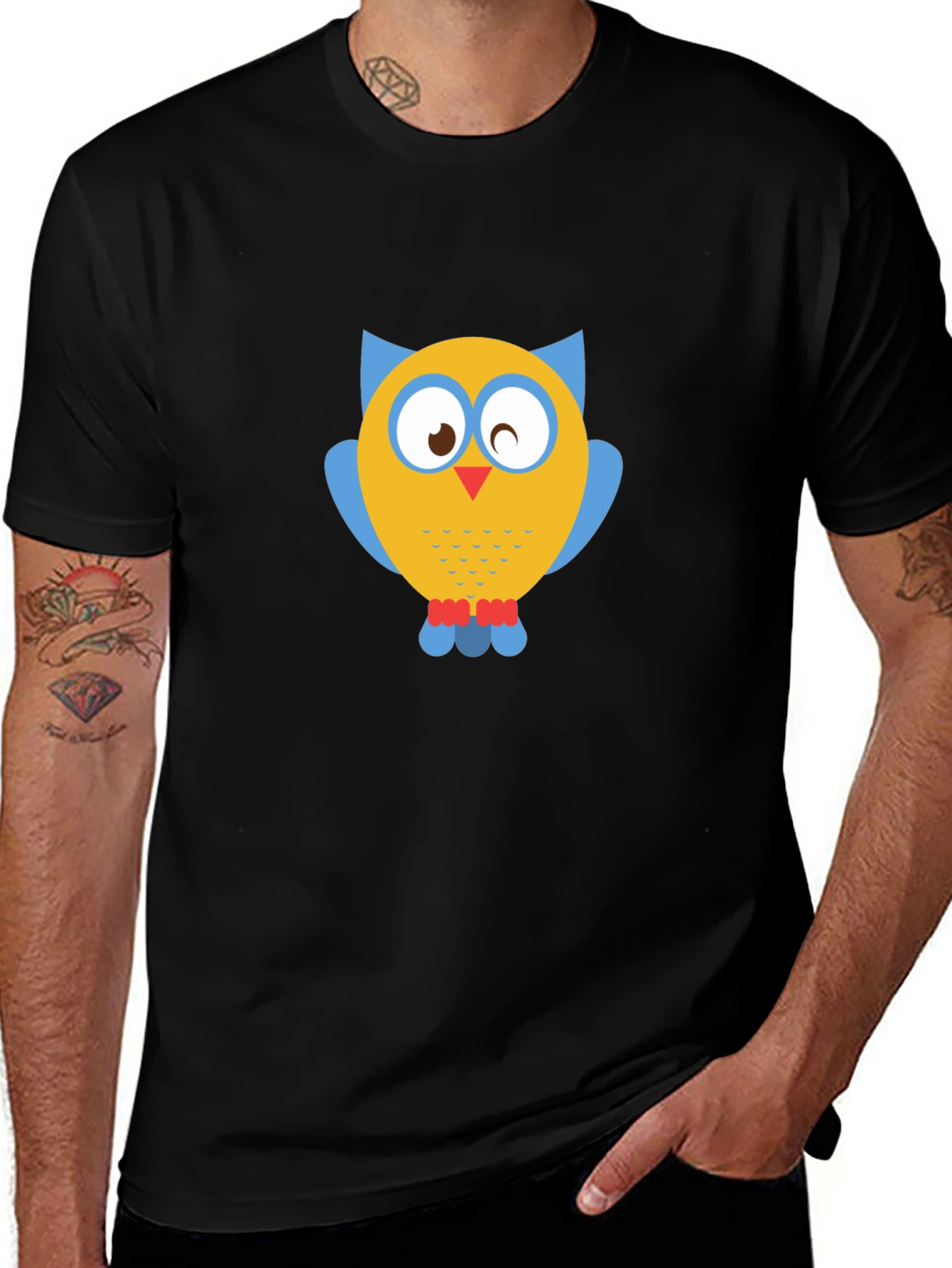 Owl Graphic Print Black T-Shirt