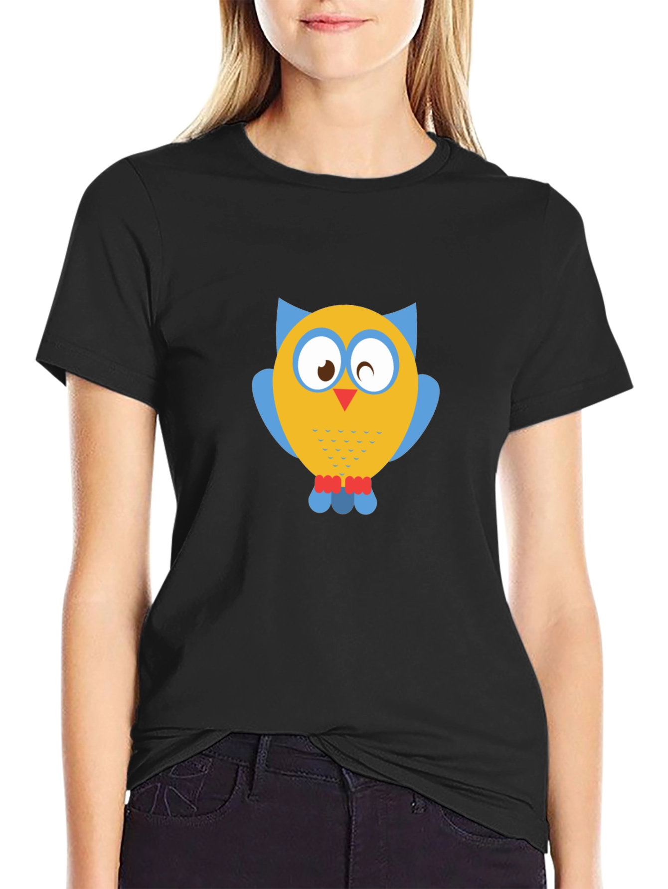 Owl Graphic Print Black T-Shirt